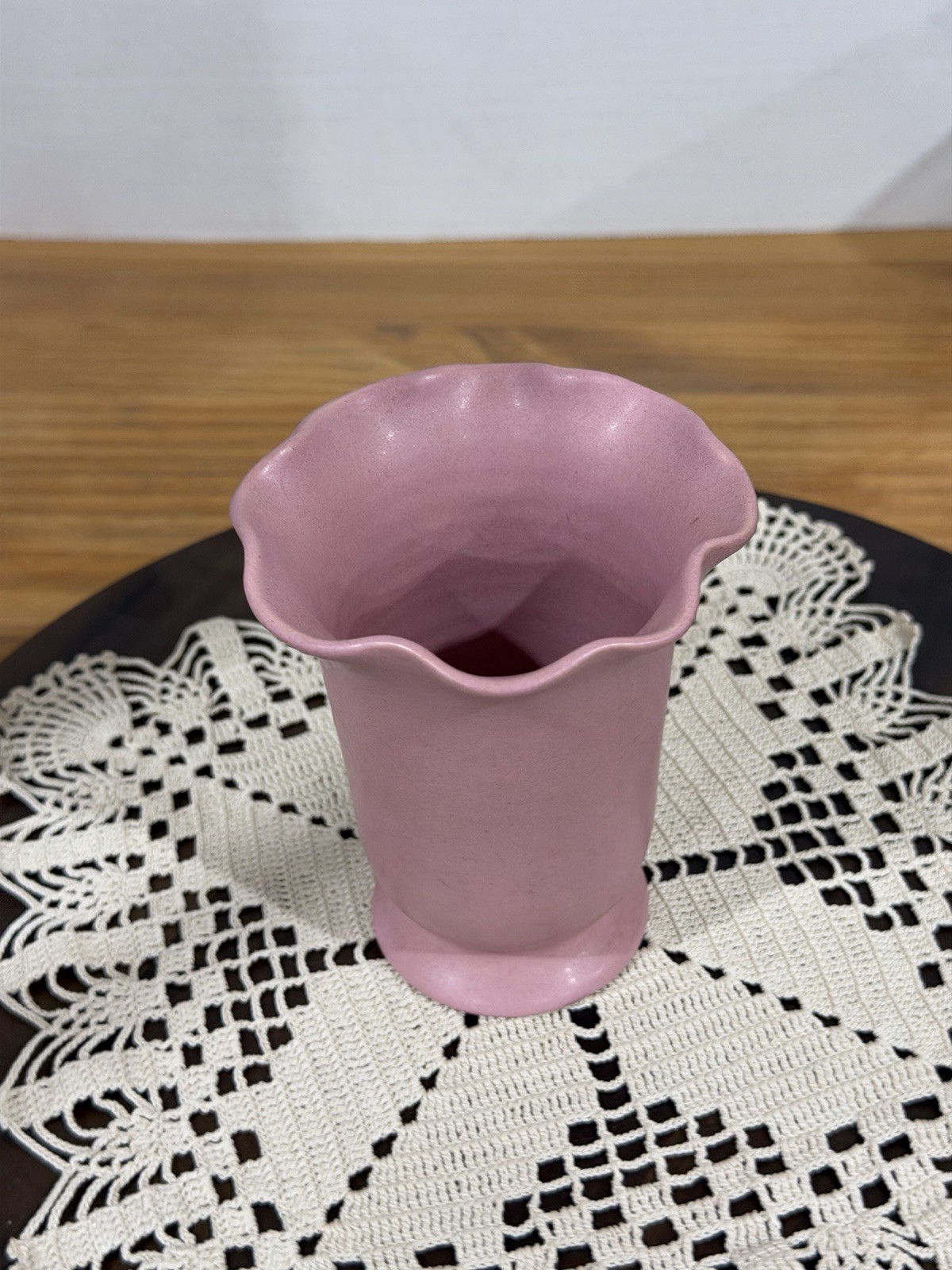 Vintage Rosemeade Dakota Pottery Rose Pink Unglazed Ruffle Vase