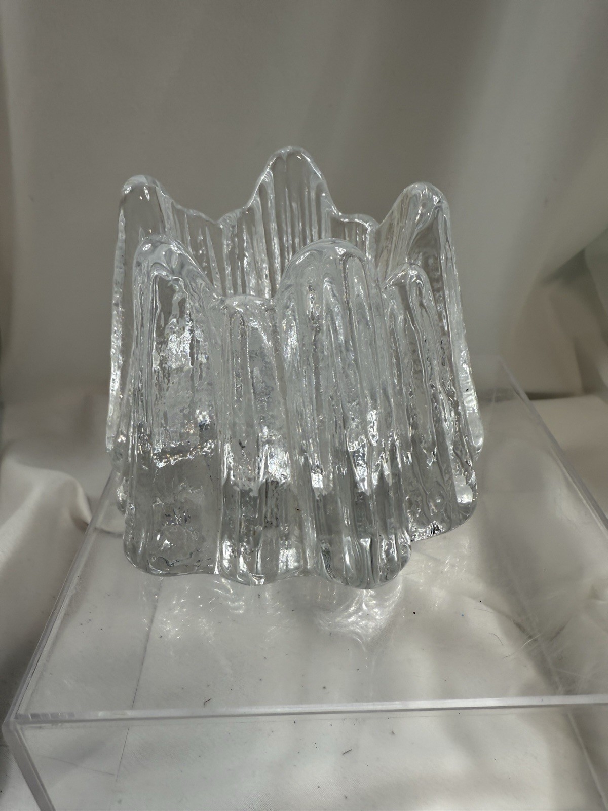 MCM Nybro Volcano Iceberg Glass Candle Holder Sweden