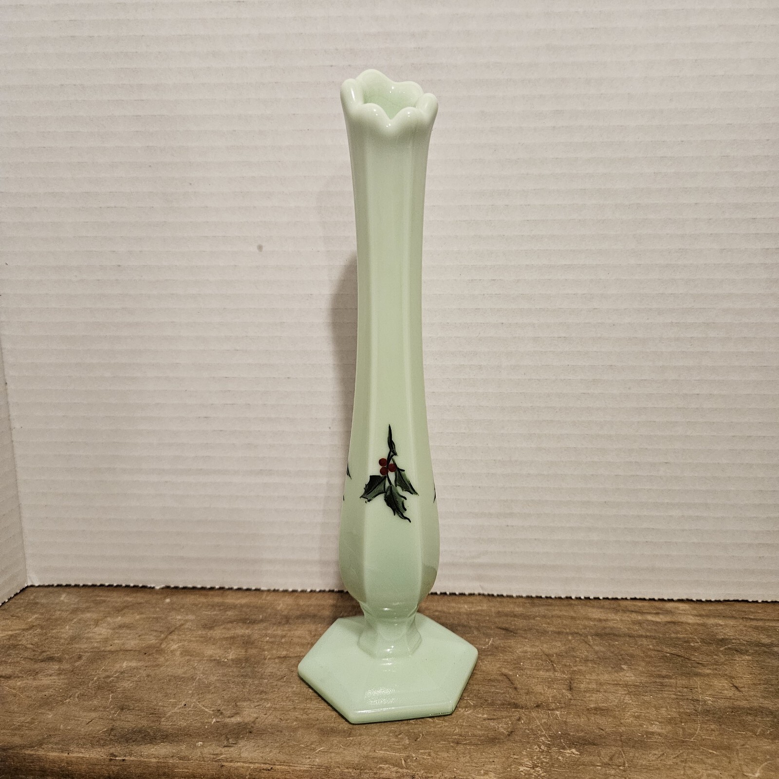 Westmoreland Jadeite Holly Bud Vase, Holiday, Christmas Vintage