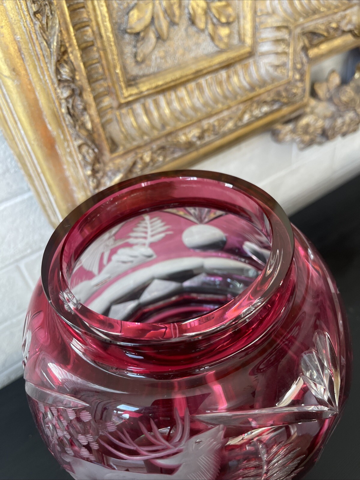 Bohemian Cranberry Crystal Czech candy box covered in Red double tail glass