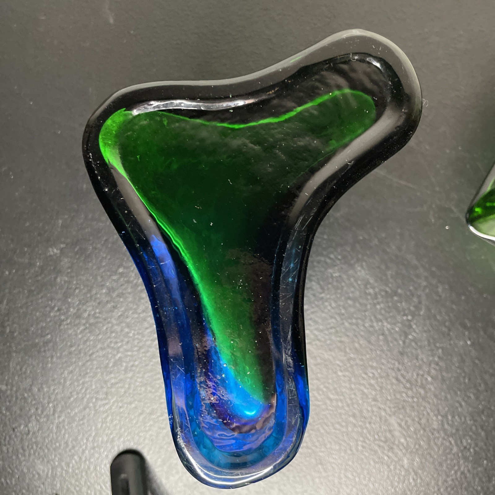 Southern Living Green Clear and Blue Art Glass Vase And Ash Tray Set Of 2