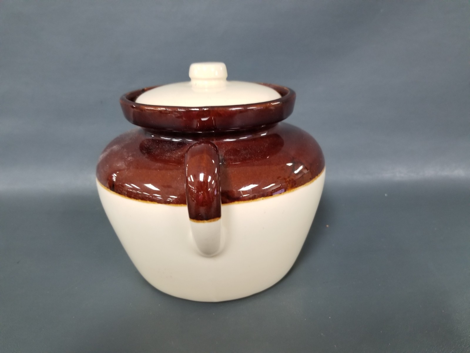 VTG McCoy #342 Brown / Cream Glazed Stoneware Bean Pot w/ Lid Ovenproof USA