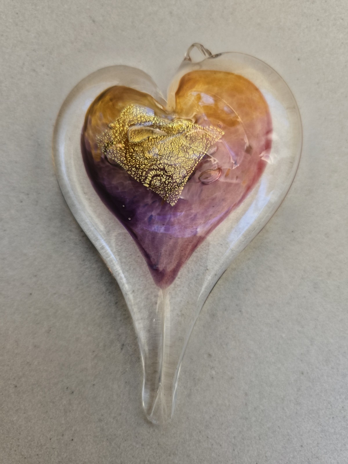Luke Adams Studio Art Glass Heart Ornament Hand Blown Glass Signed