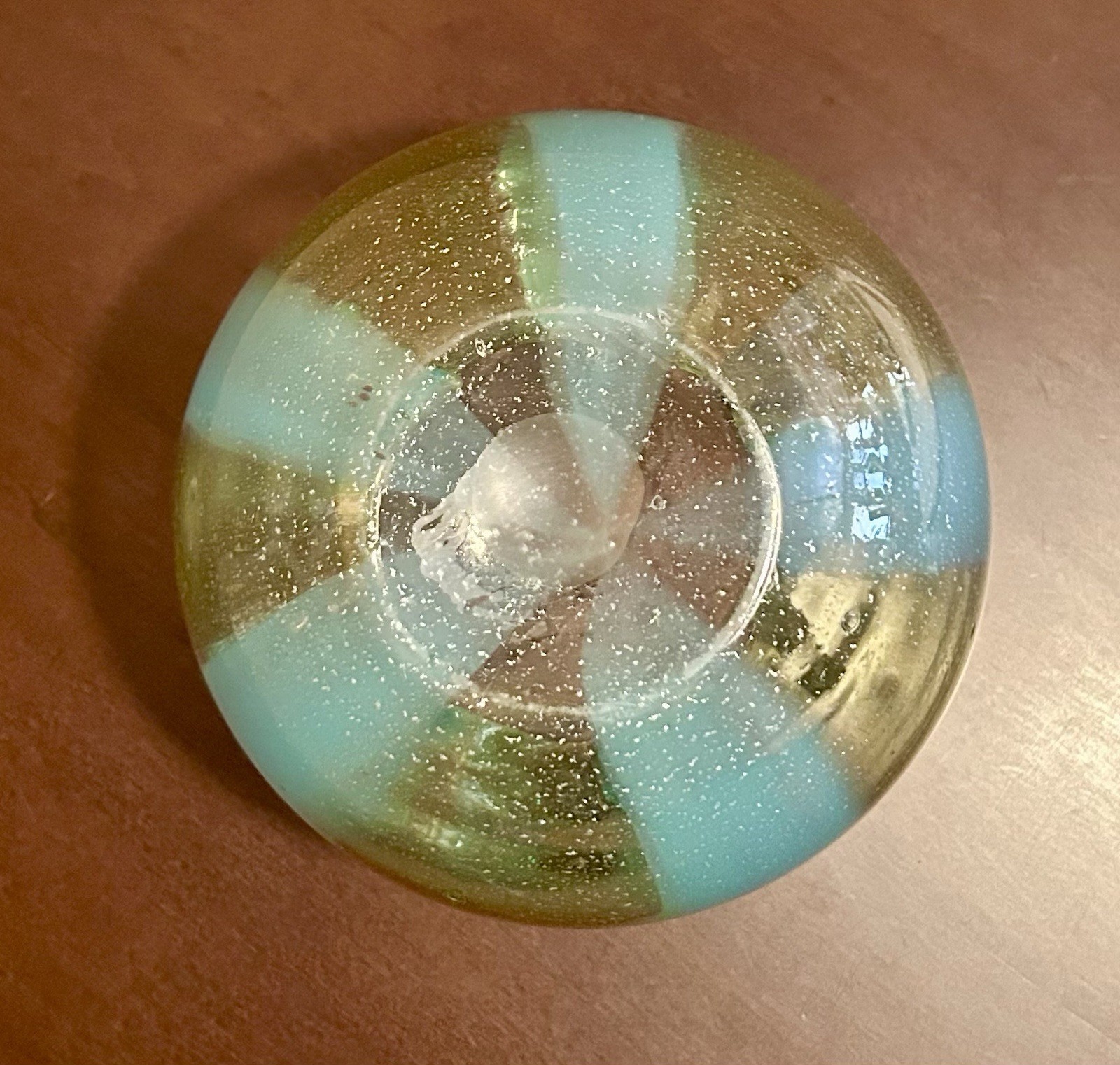 Vintage Art Glass Rose Bowl W/ Silver Mica Fleck, Crimped Bowl, Pontilled