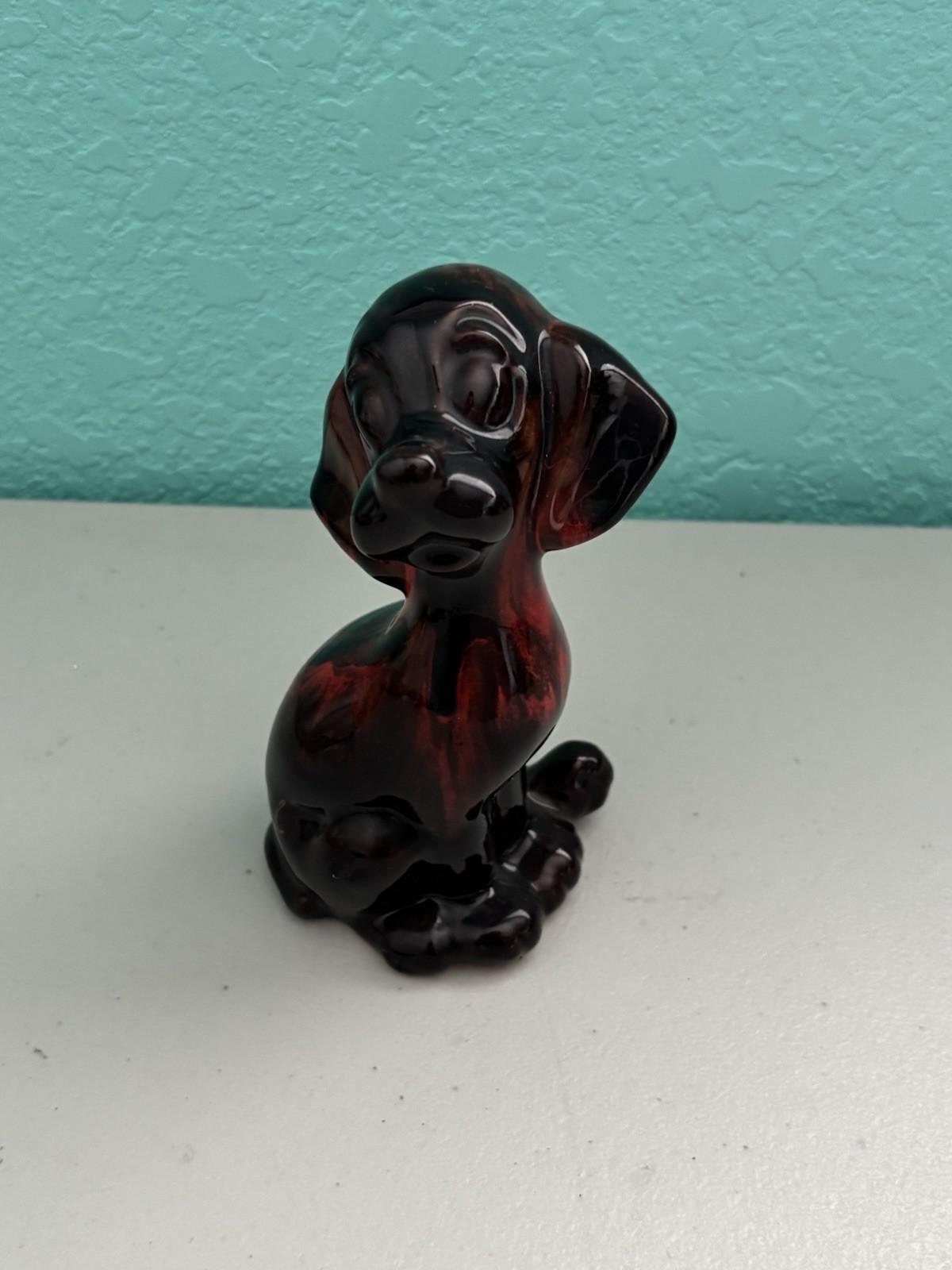 Vintage Canuck Pottery Hound Dog Red Drip Glaze Figurine 6″