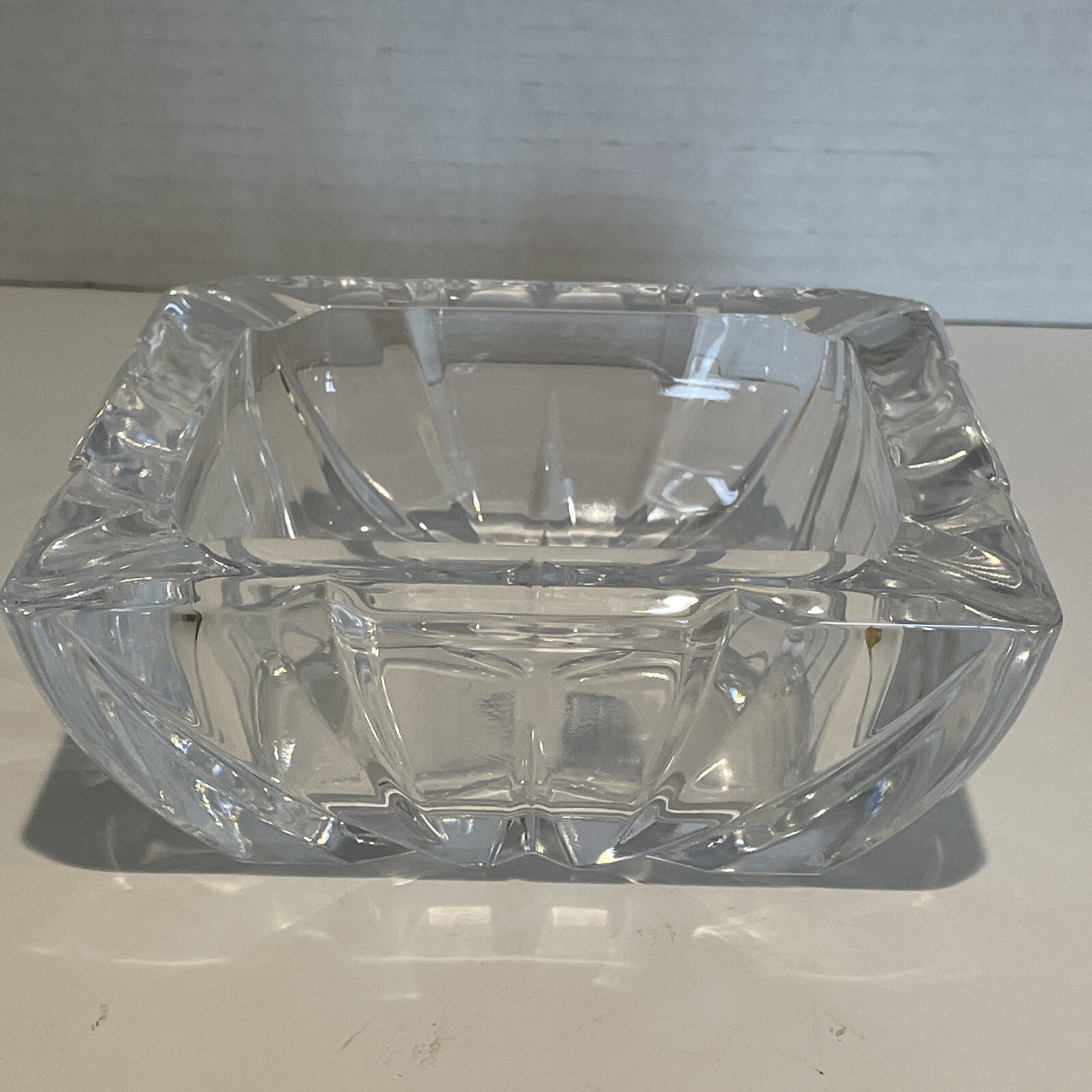 Vintage Cut Crystal Ashtray Trinket Dish Pinwheel Heavyweight Square MCM 1960s