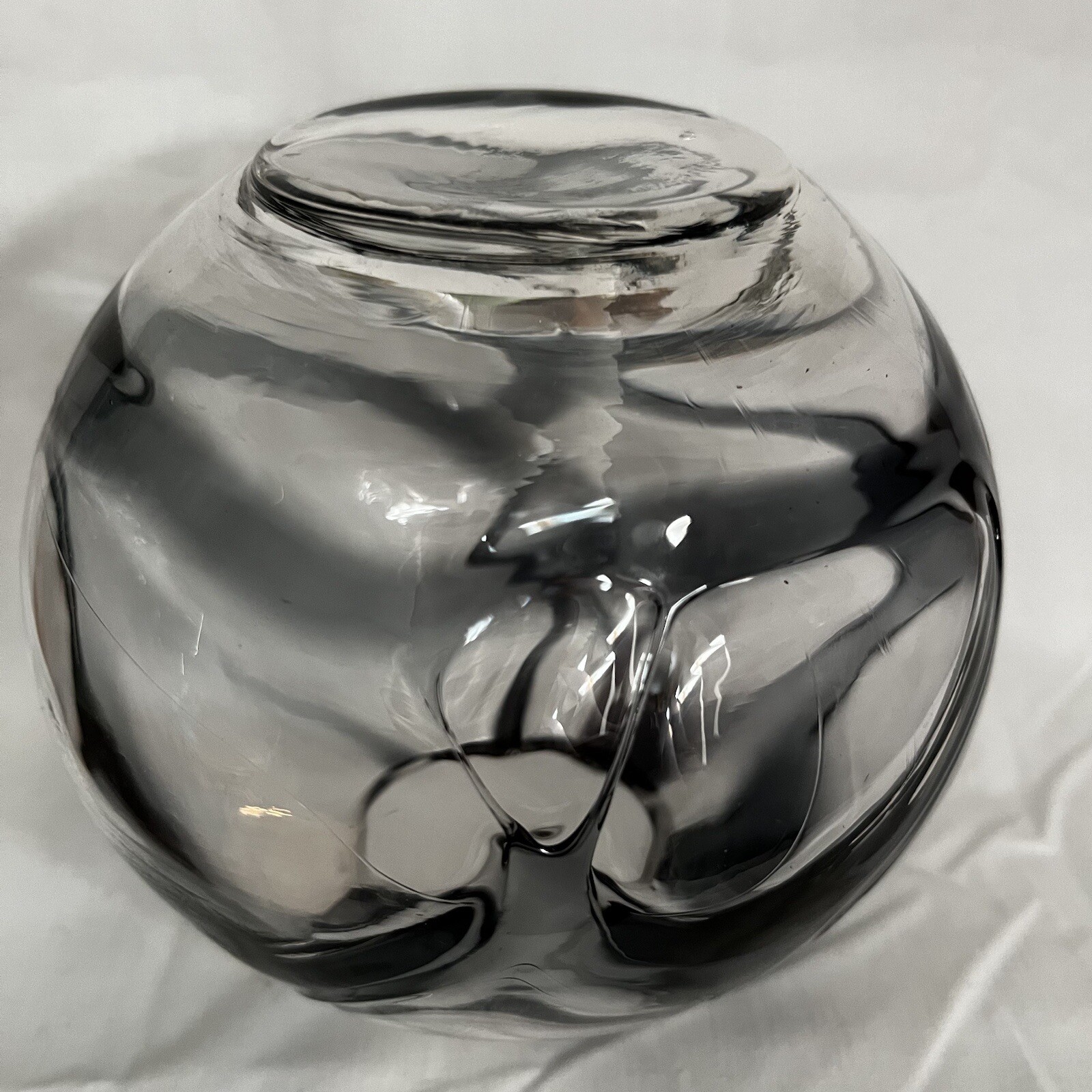Vintage MCM Kugelvase Smoke Gray to Clear Bowl Vase by Isidor Gistl Germany