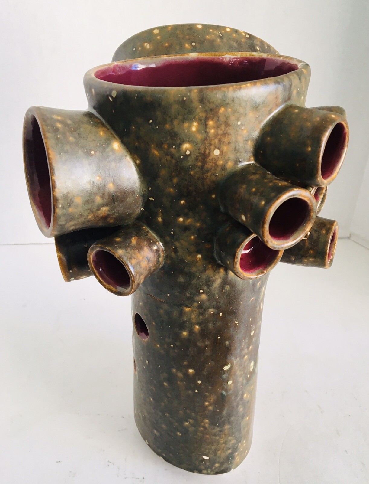 Ceramic Sculpture Green Matte Glaze Signed By Artist KK Approx. 11″