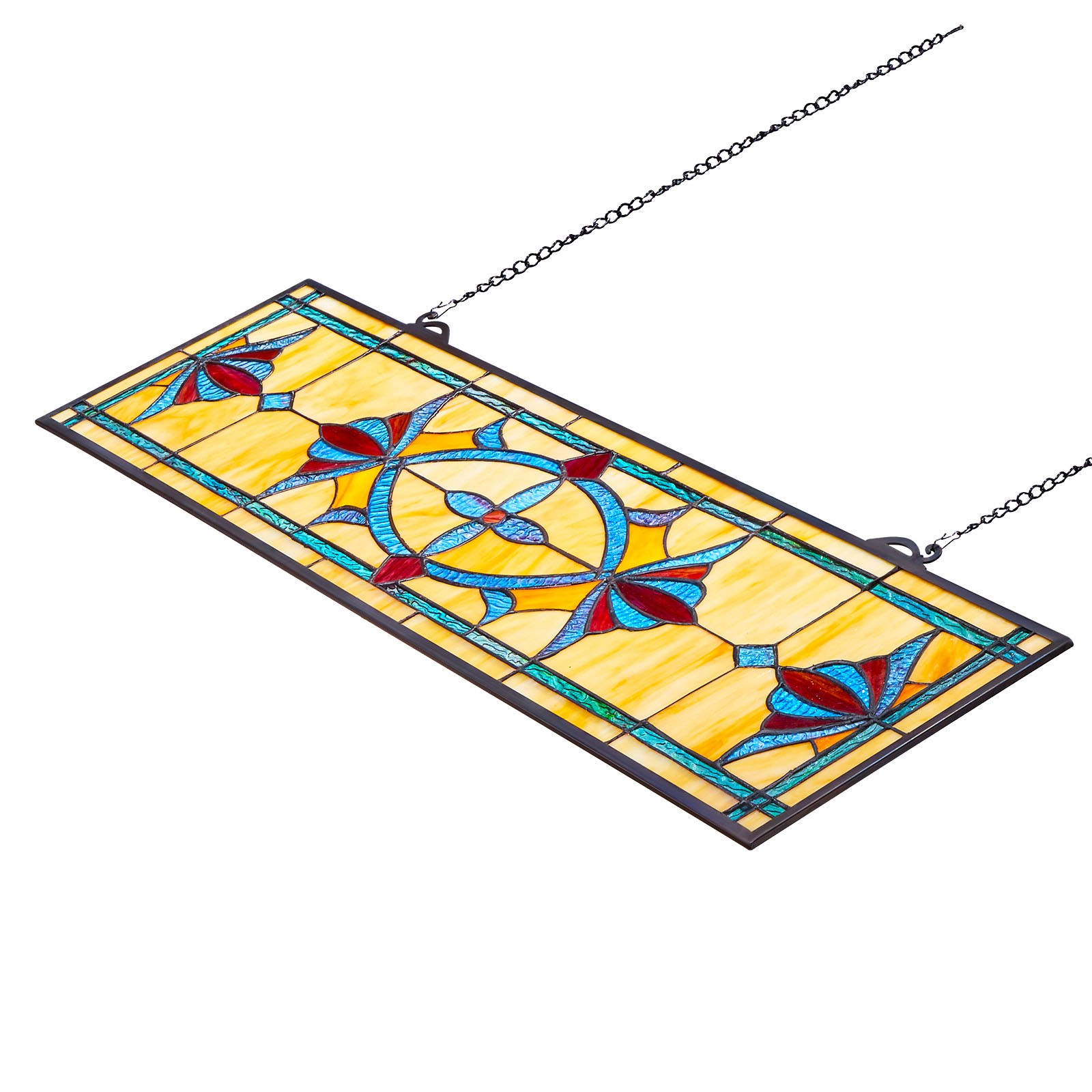 VEVOR Stained Glass Tiffany Style Hanging Window Panel with Chain 32×10 Inches