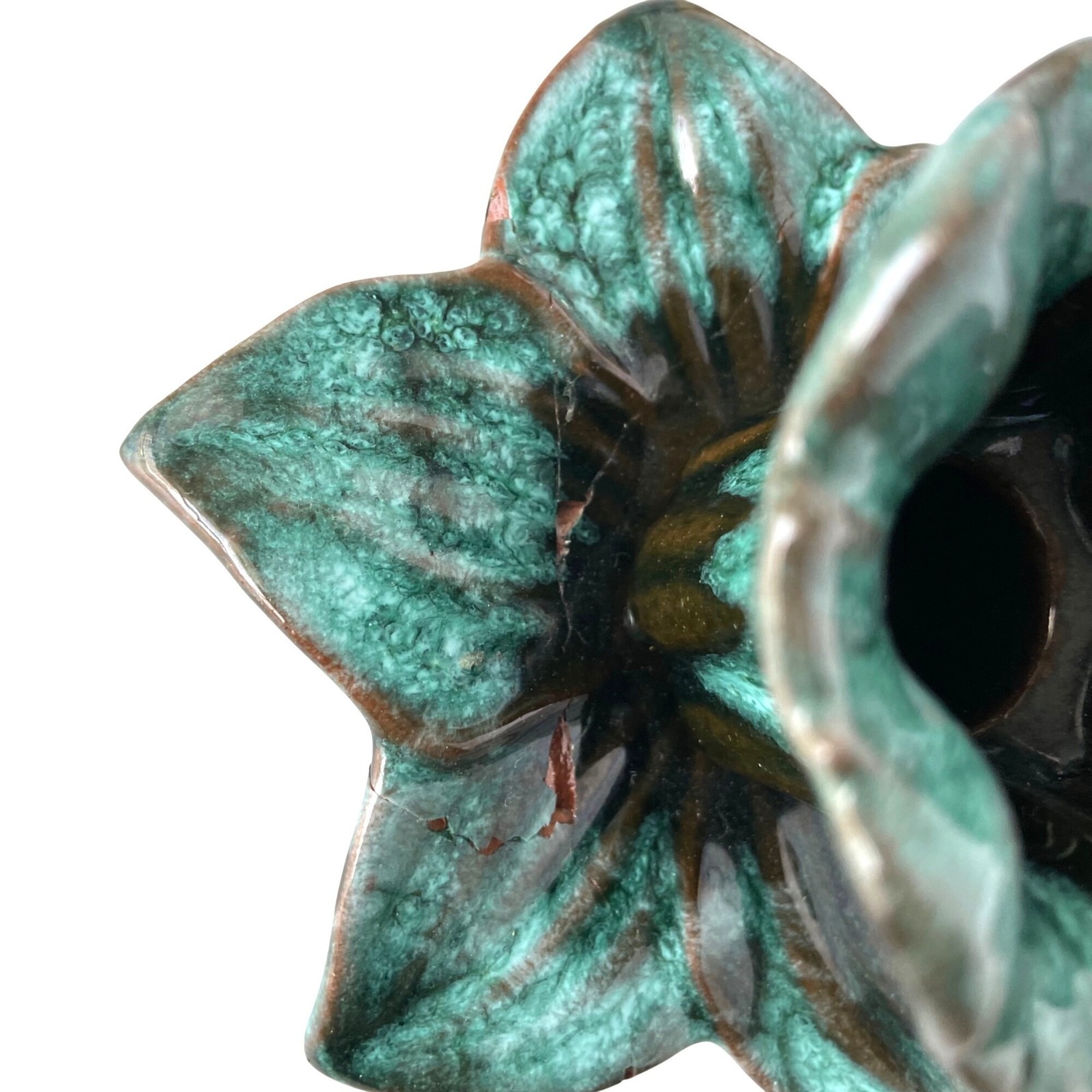 Blue Ceramic Daffodil Floral Taper Candle Holders Set Of 2 Studio Pottery Signed