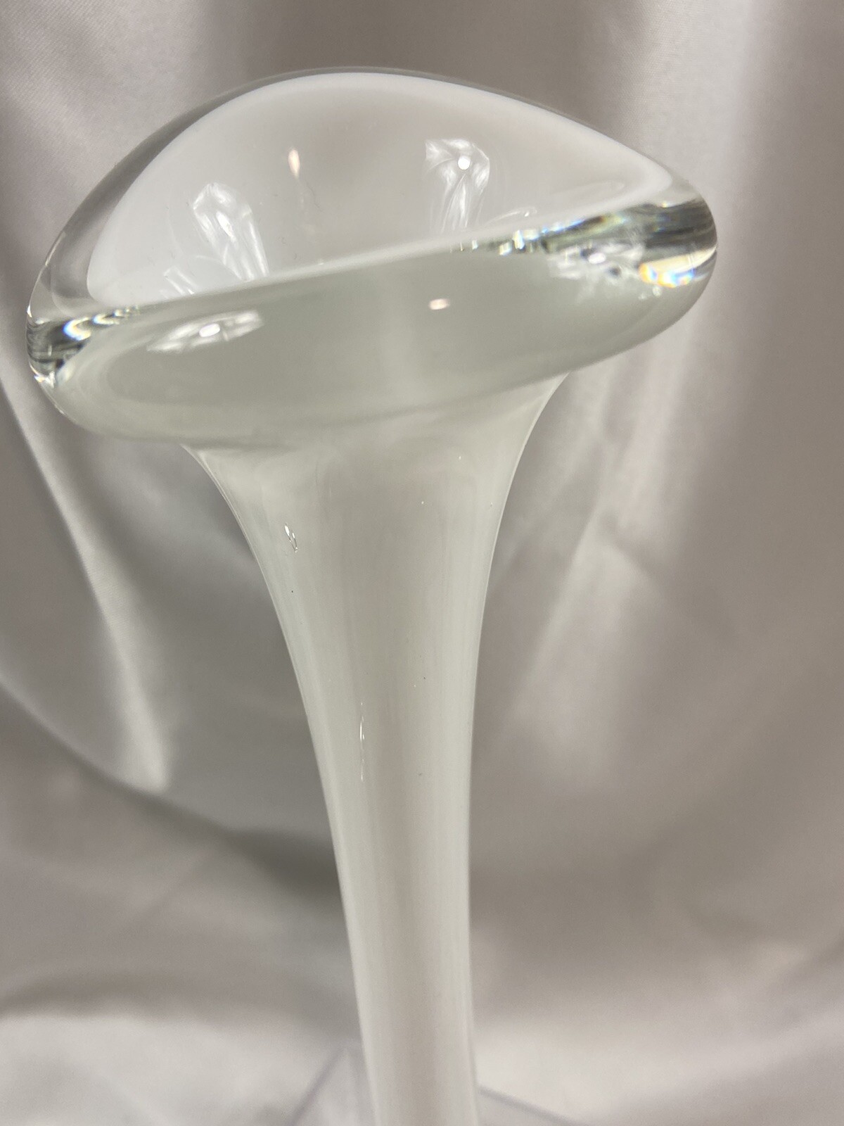 Vintage White Clear Art Glass Bud Vase Controlled Bubbles Base