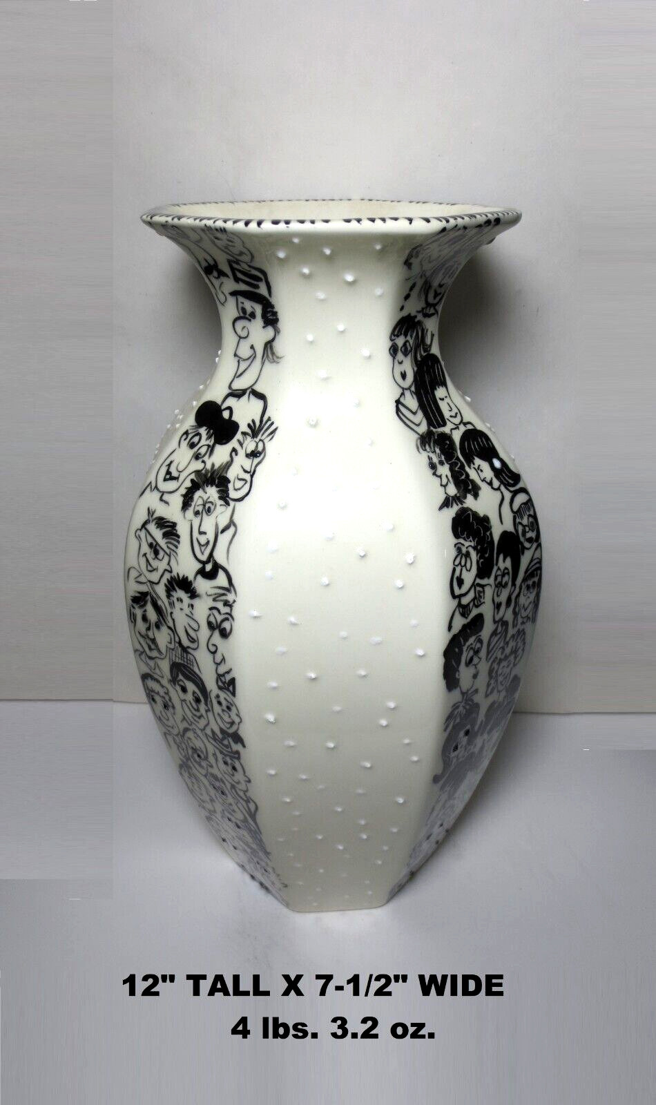 RARE! KANDIS SPECTOR “CARTOON FACES” HAND PAINTED SPECKLED GLAZED PORCELAIN VASE