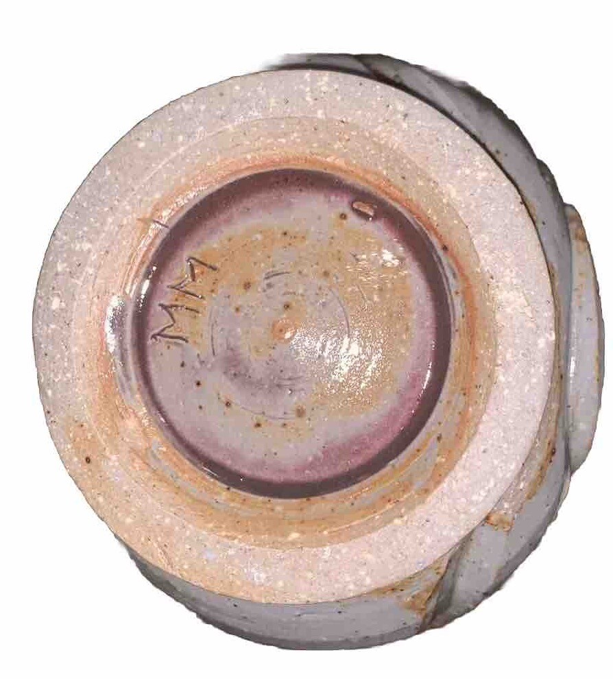 Original Gray Face Pottery Vase Terracotta Signed MM 5 3/8”T 4.75”L