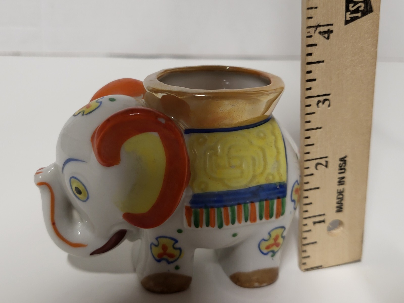 Vintage Lustre Finish Handpainted Japan Ceramic Elephant Vase Or Planter