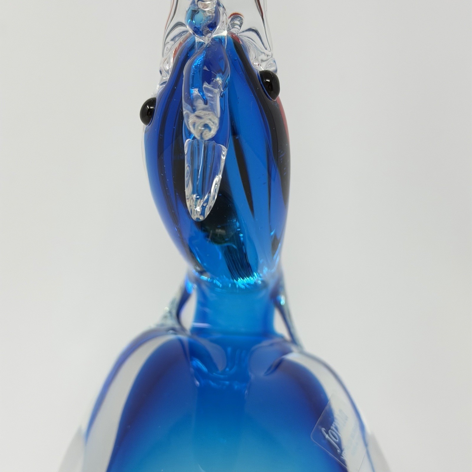 Murano Art Glass Blue Pelican With Fish Sculpture Italy Formia