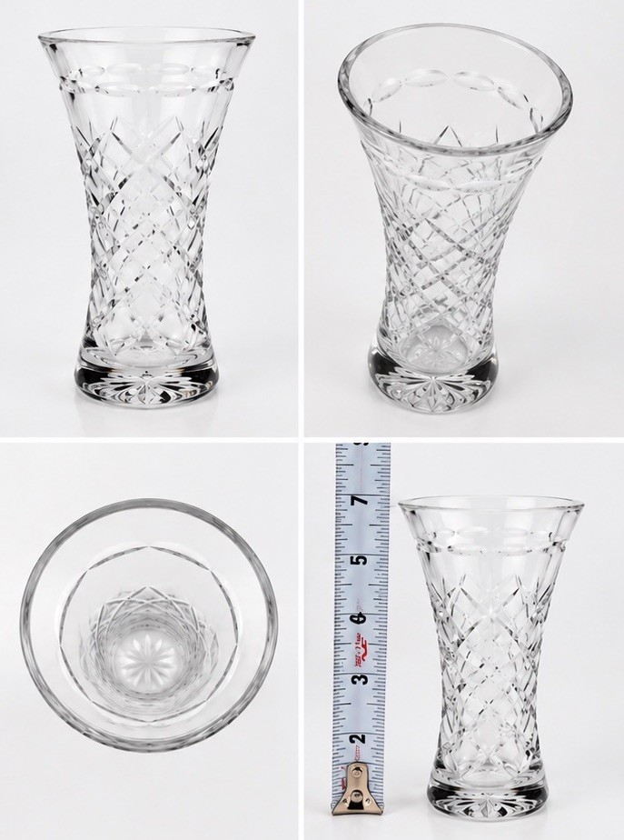 Vintage Block Casablanca Lead Crystal Flower Vase 7” Criss Cross Cut Glass