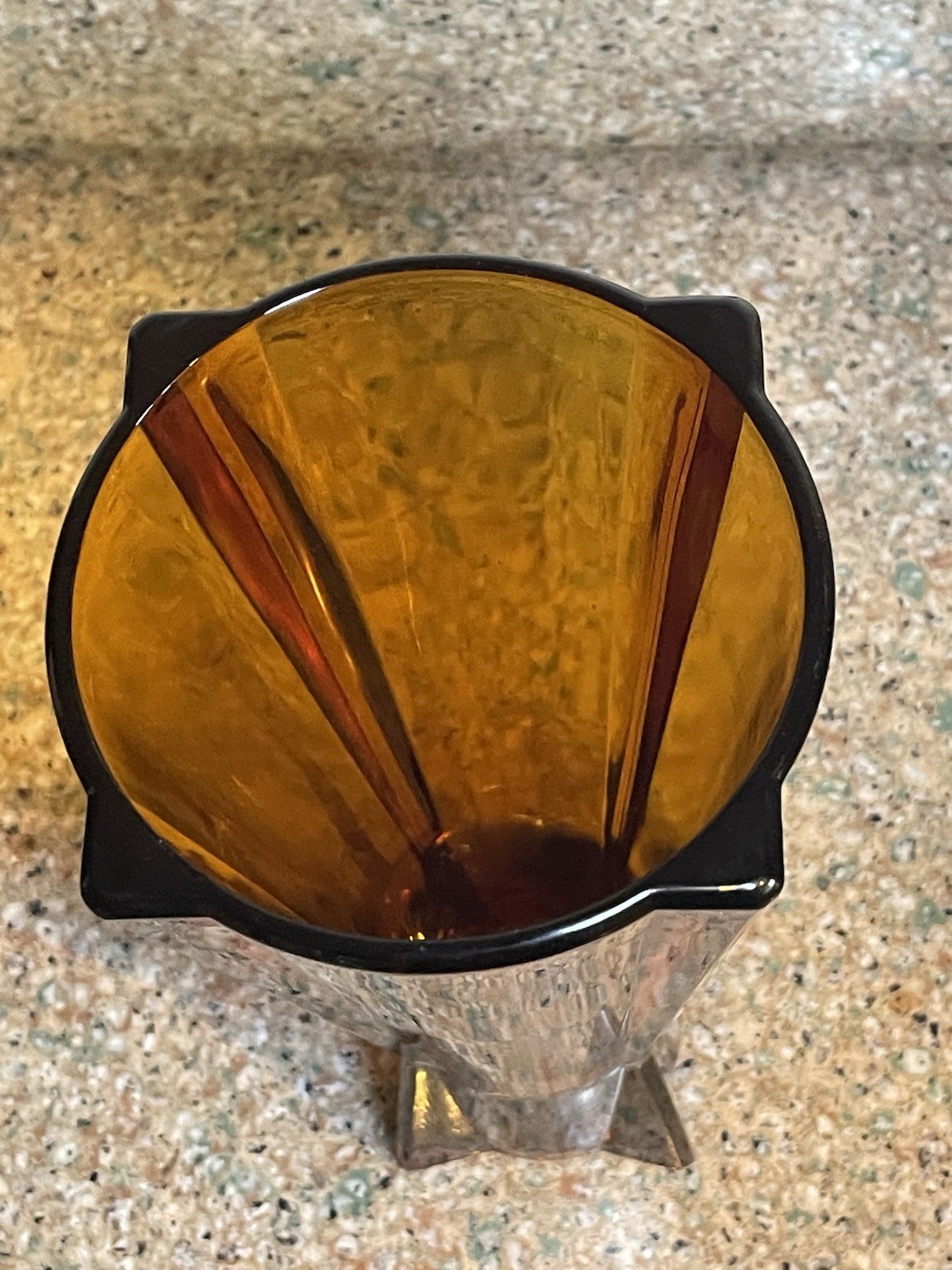 Vintage MCM Amber Art Glass Vase – Flared Panel Design – 9” Tall – 1 lb 13 oz