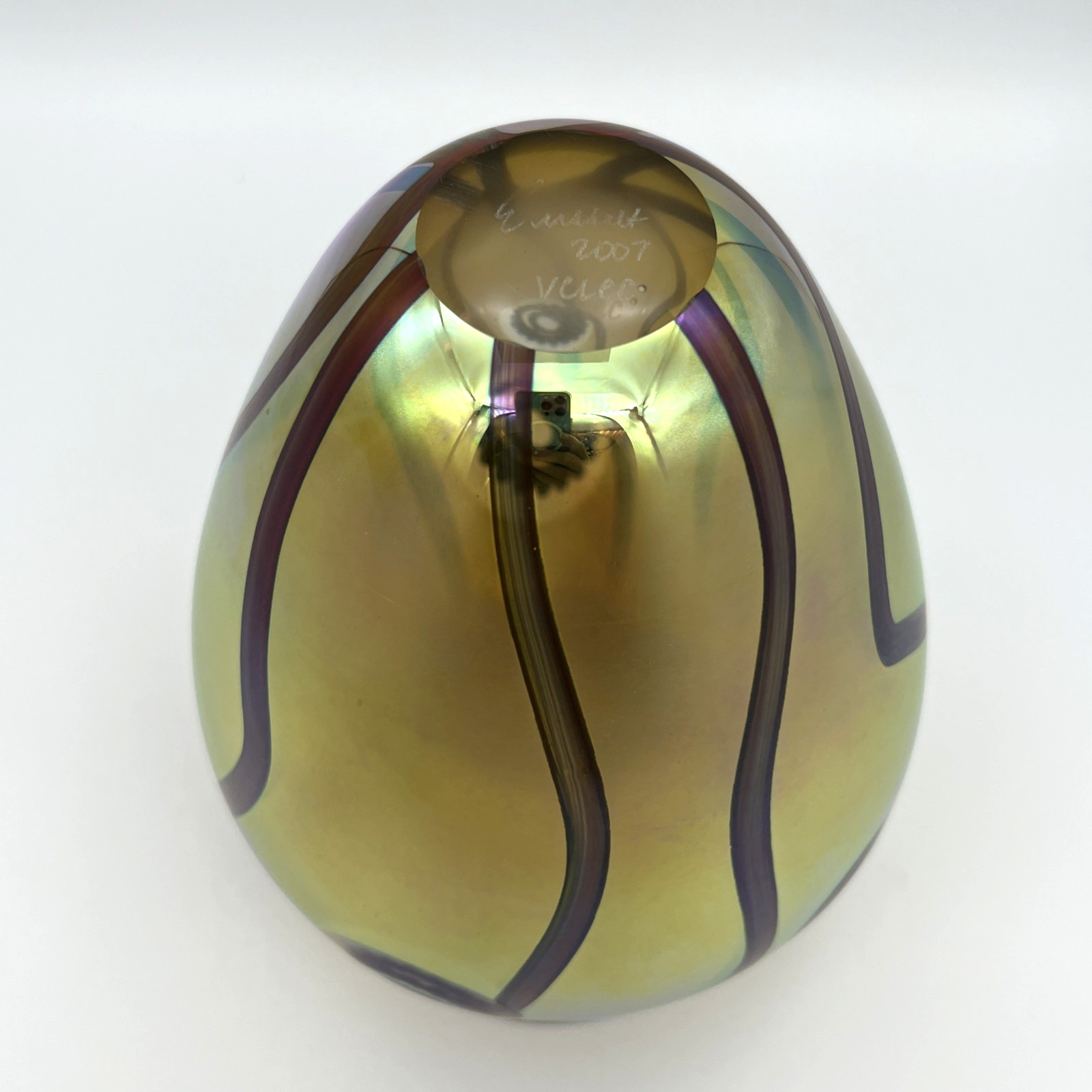Robert Eickholt Studio Art Glass Iridescent Seascape 8″ Vase – Signed 2007