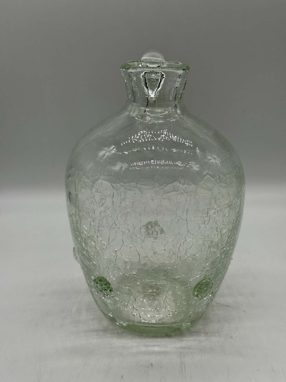 Vintage Crackle Glass Jug With Applied Rosettes No Signature