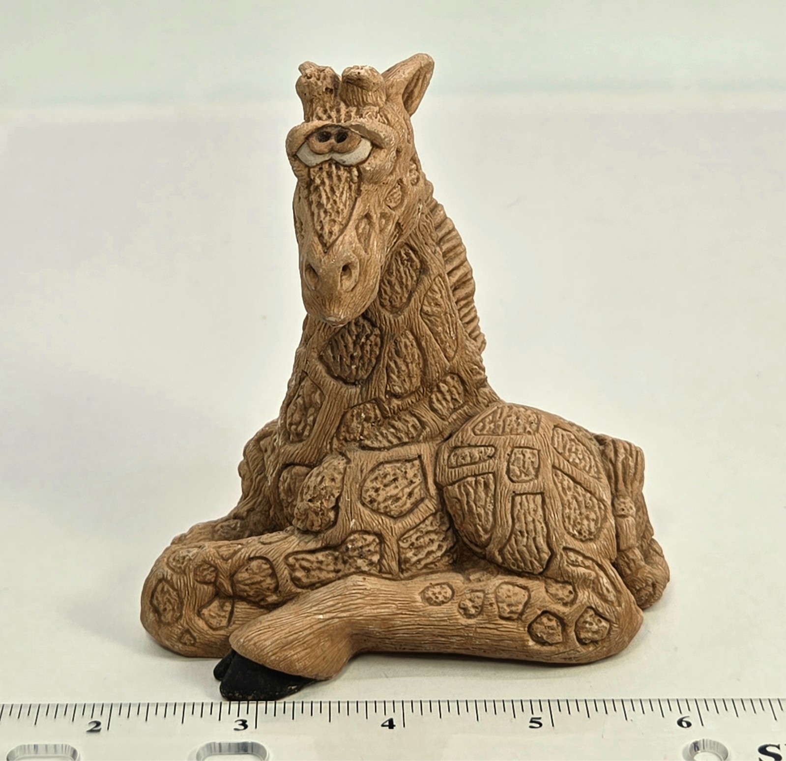 Vintage Whimsical Giraffe Pottery Figure Signed DJ 1980s Figurine 4 In x 4 In