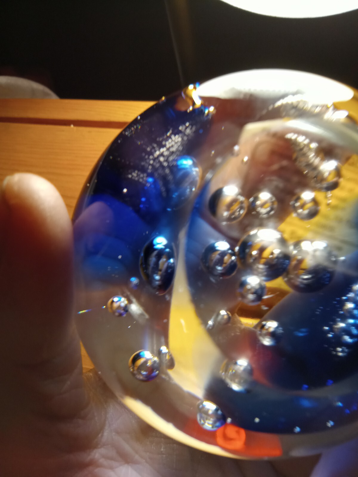 Clear And Blue Controlled Bubbles Paperweight 4 In