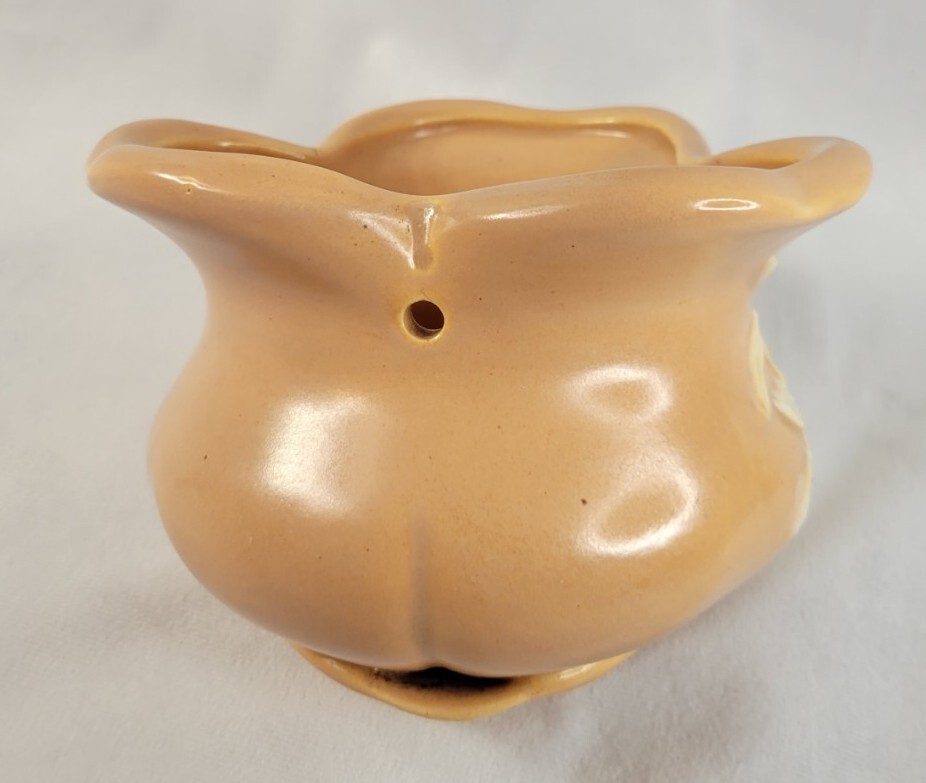 Vintage WELLER POTTERY Peach & White HANGING PLANTER BASKET With Drainage.
