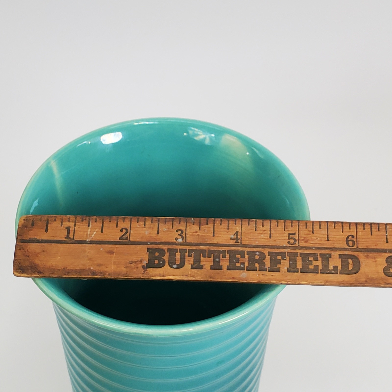 Vintage Bauer Tall Cylinder RingWare Vase Turquoise Glaze California Pottery 10″