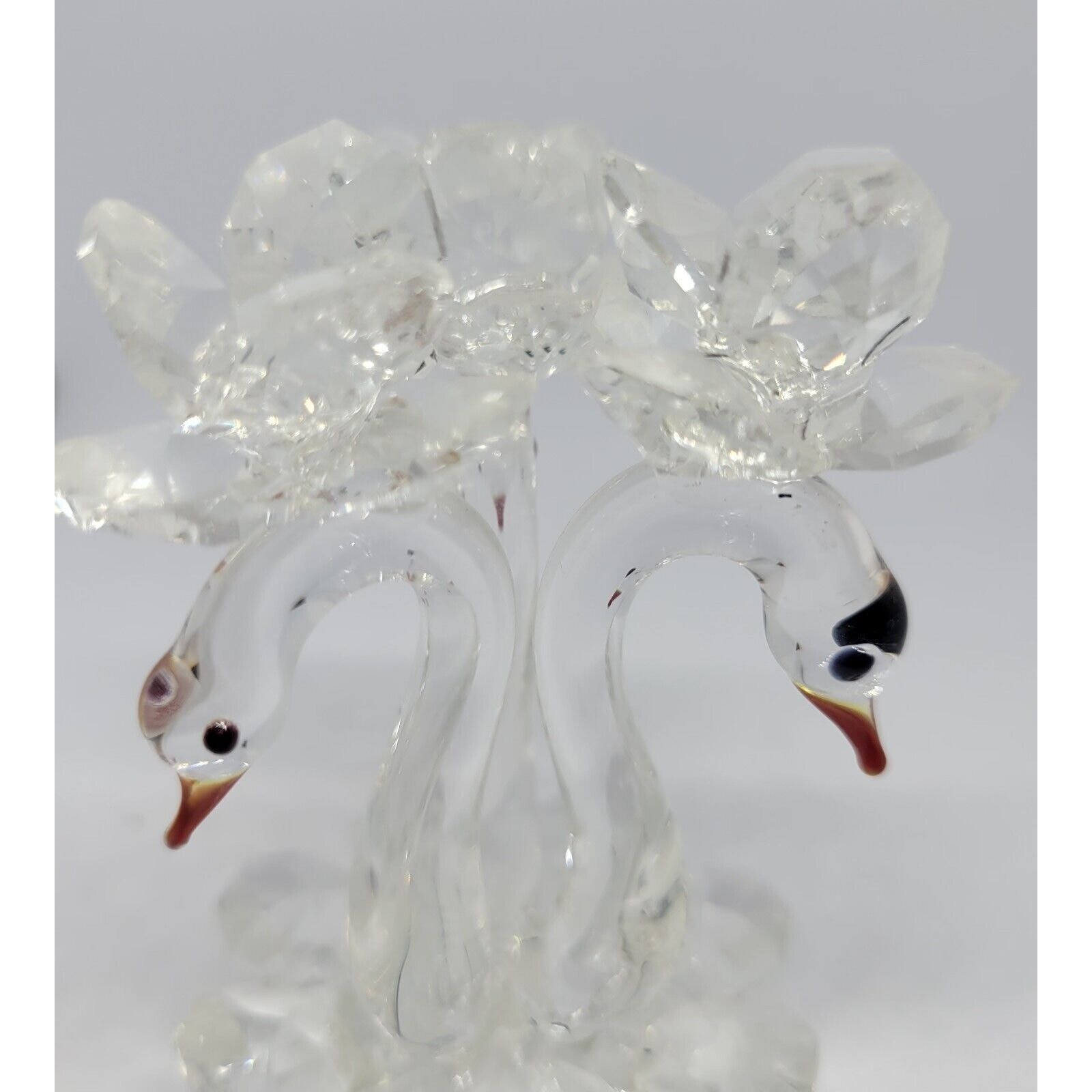 Italian Crystal Figurine Authentic 3″ Handcrafted Triple Swan With Roses