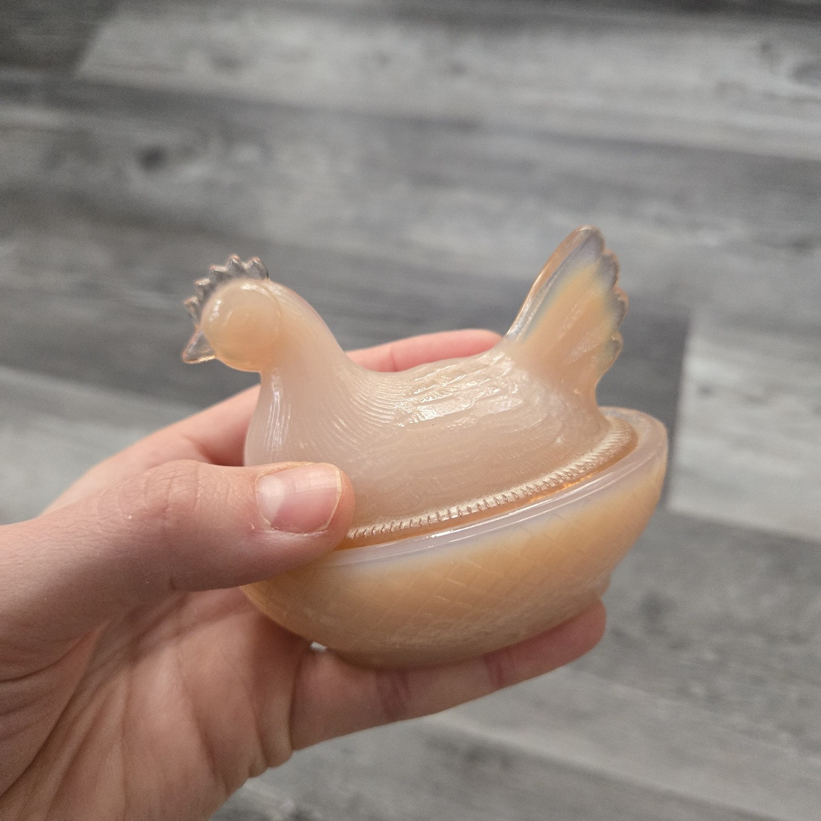 Vintage Degenhart Opal Pink Hen On Nest Chicken Glass Trinket Dish Retro