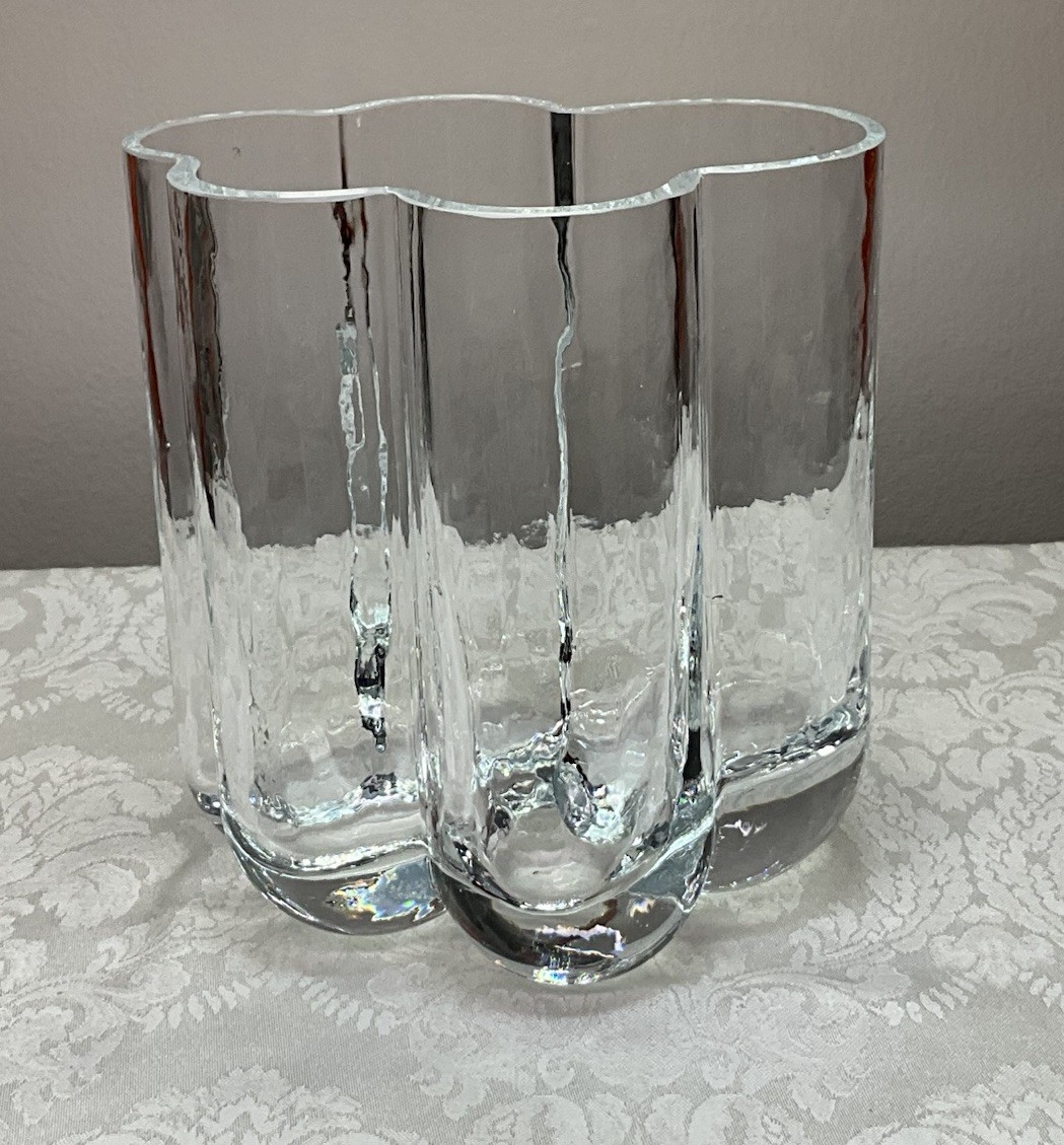Sea Glasbruk Rune Strand Pauline Signed 7” Lobed Cloud Textured Glass Vase