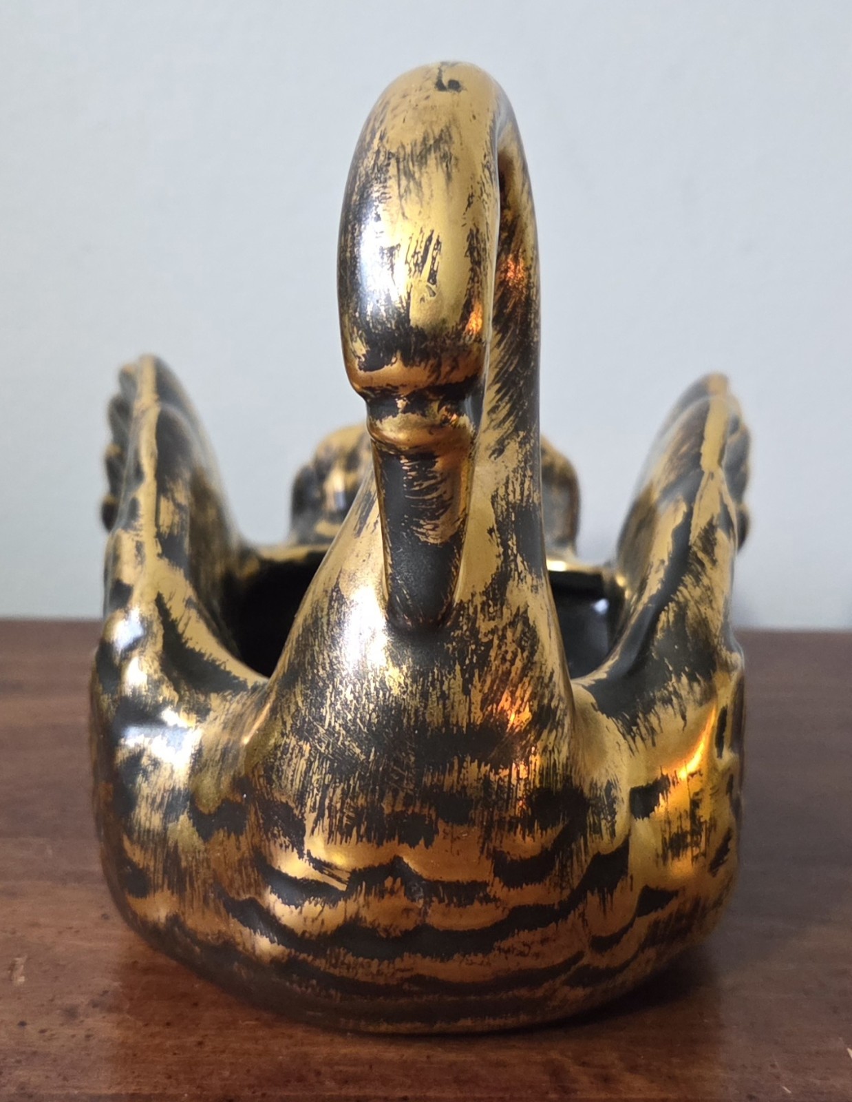 Vintage Stangl Black Gold Swan Planter Hand Painted Trenton NJ #5034 5″