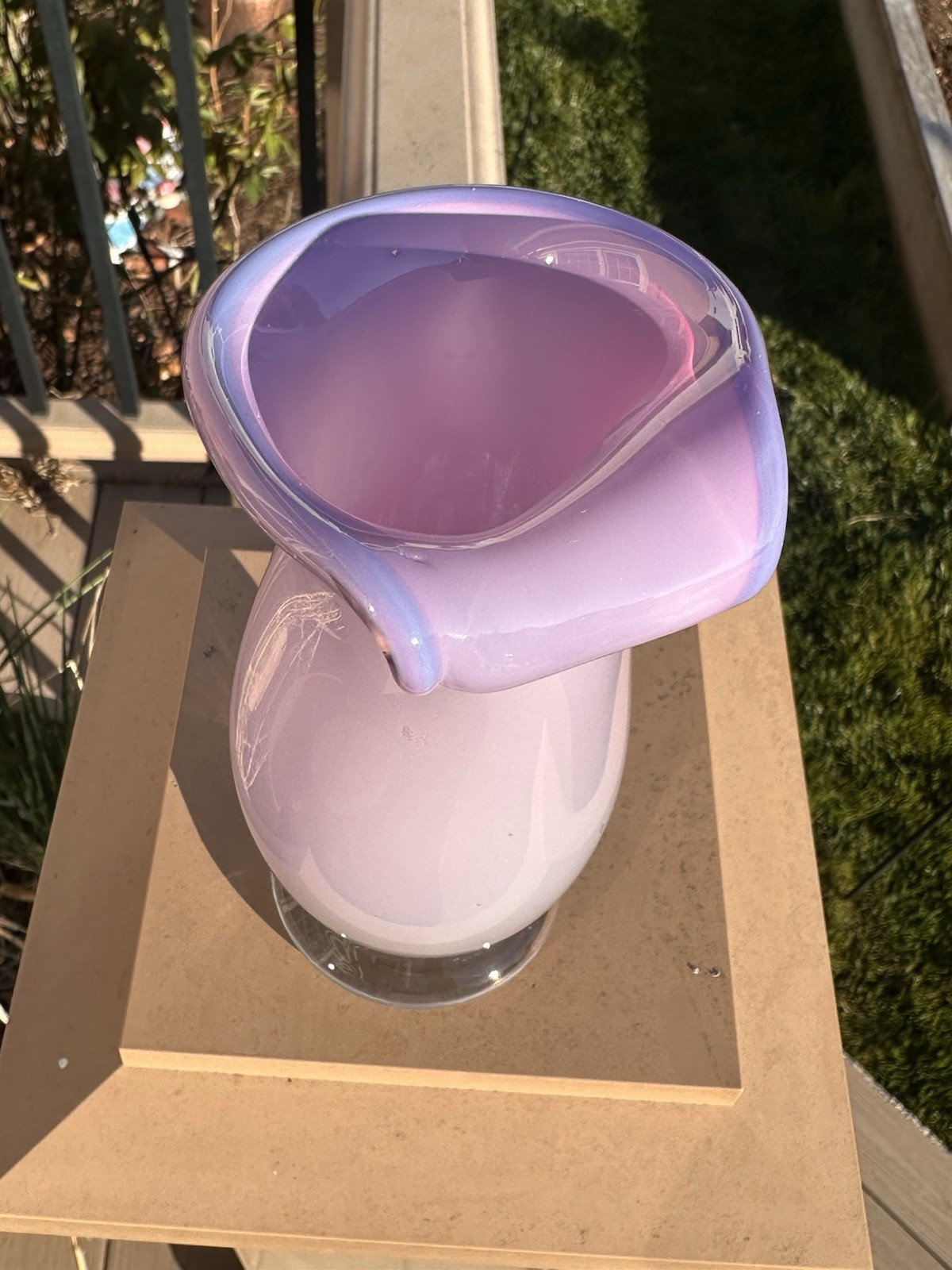 Signed Studio Art Glass Vase J DAVIS Lavender Opalescent Hand Blown WHIMSIGOTH