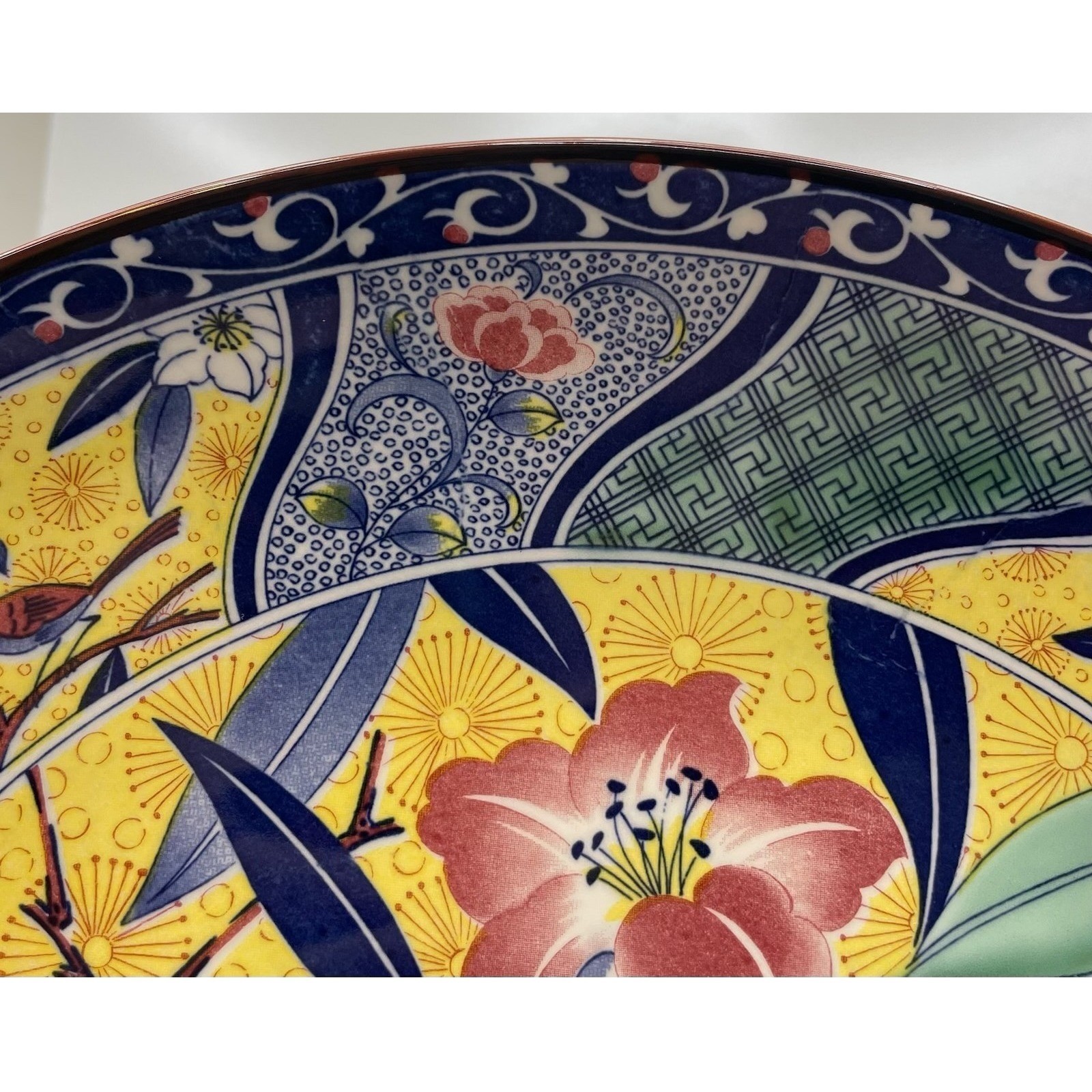Vintage Kutani Japan Porcelain Charger Plate 15″ Floral Bird Hand Painted