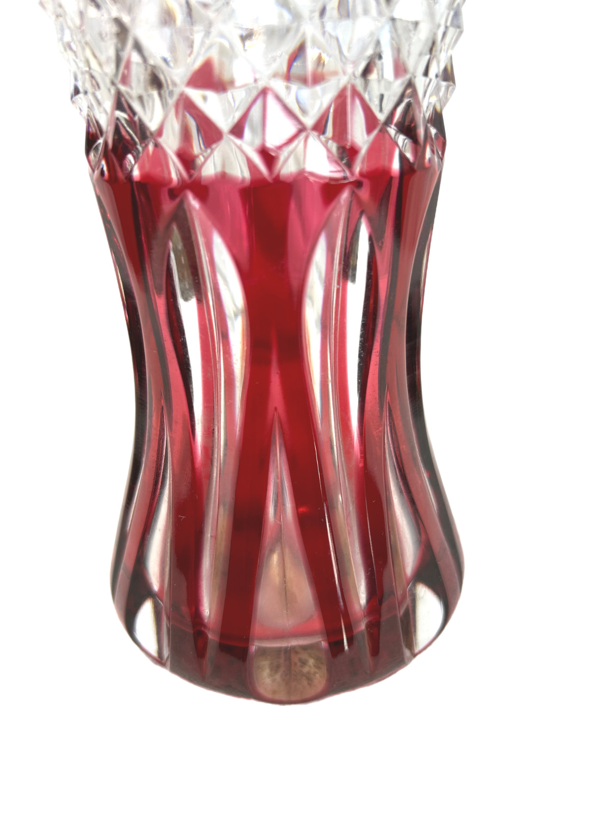 Vintage Val Saint Lambert Cranberry Red Cut to Clear Crystal Teniers Vase 8″