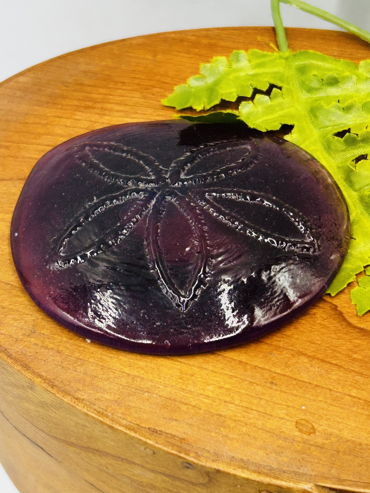 2009 Purple Art Glass Signed Sand Dollar Paperweight Beautiful Beach Decor