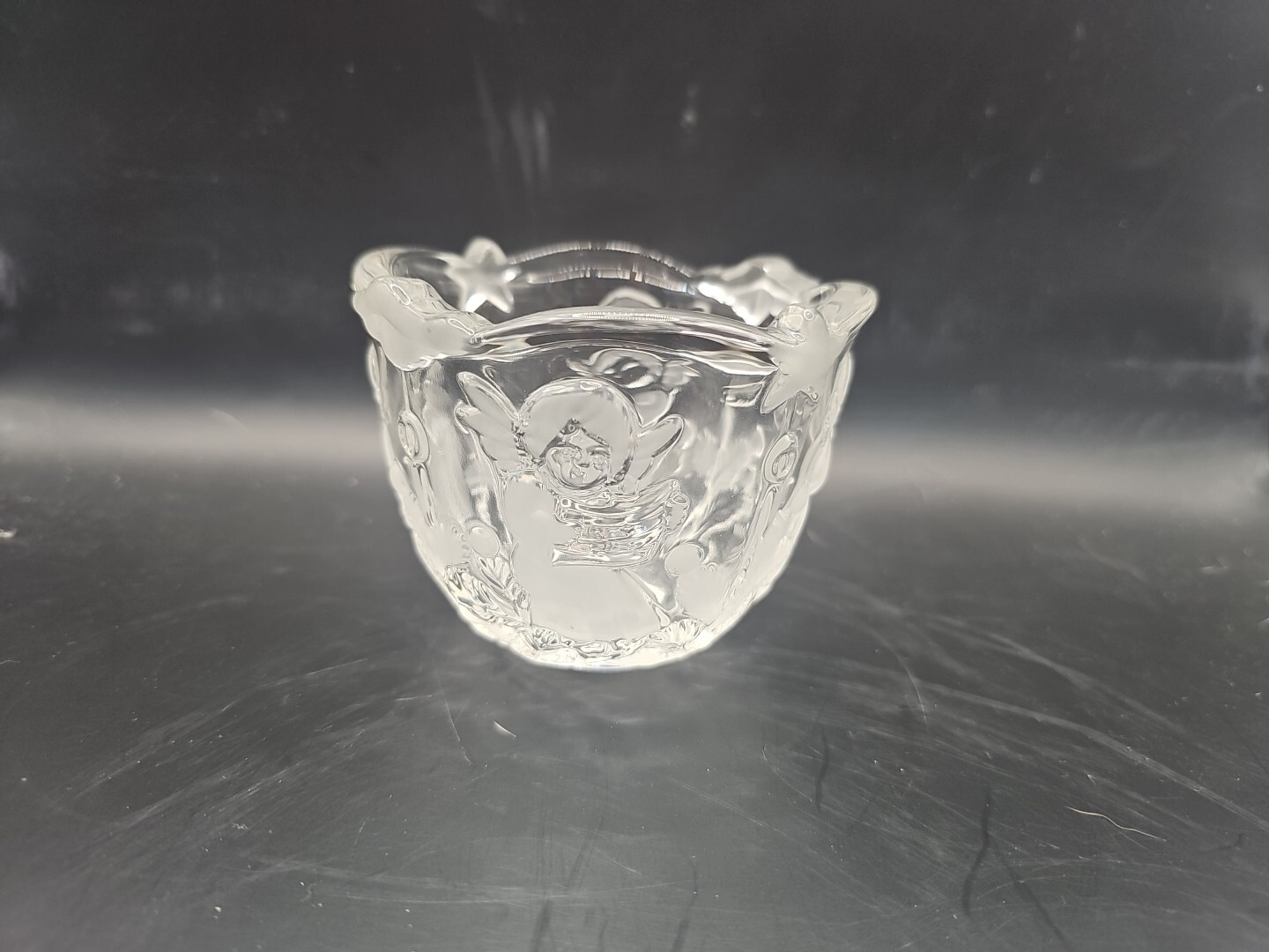 Mikasa “Holiday Lights” Candle Holder Frosted Clear Angels Candy Dish