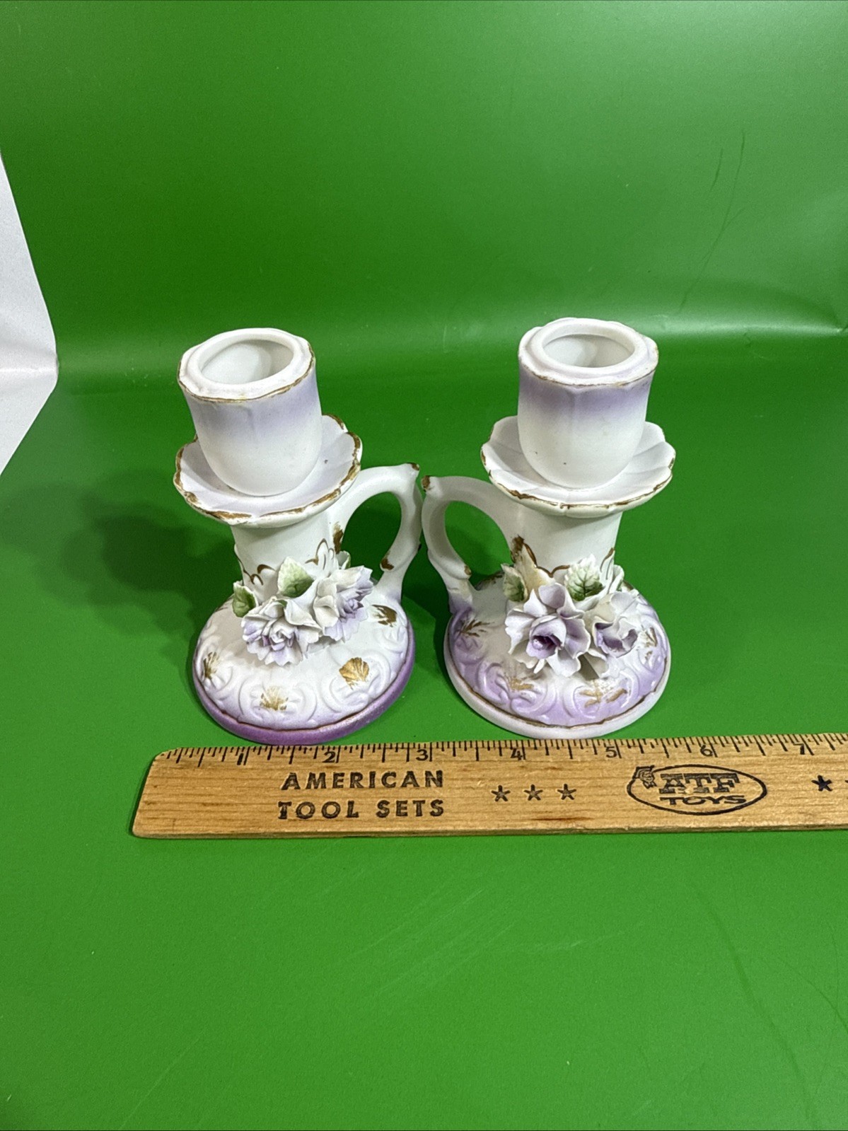 2 Vintage Ornate CandleStick Holders With Flowers