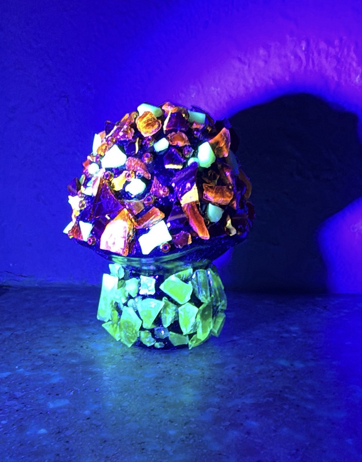 OOAK Handmade Uranium Glass Cadmium Glass Ceramic Mushroom Figurine 4.5”x3.5”