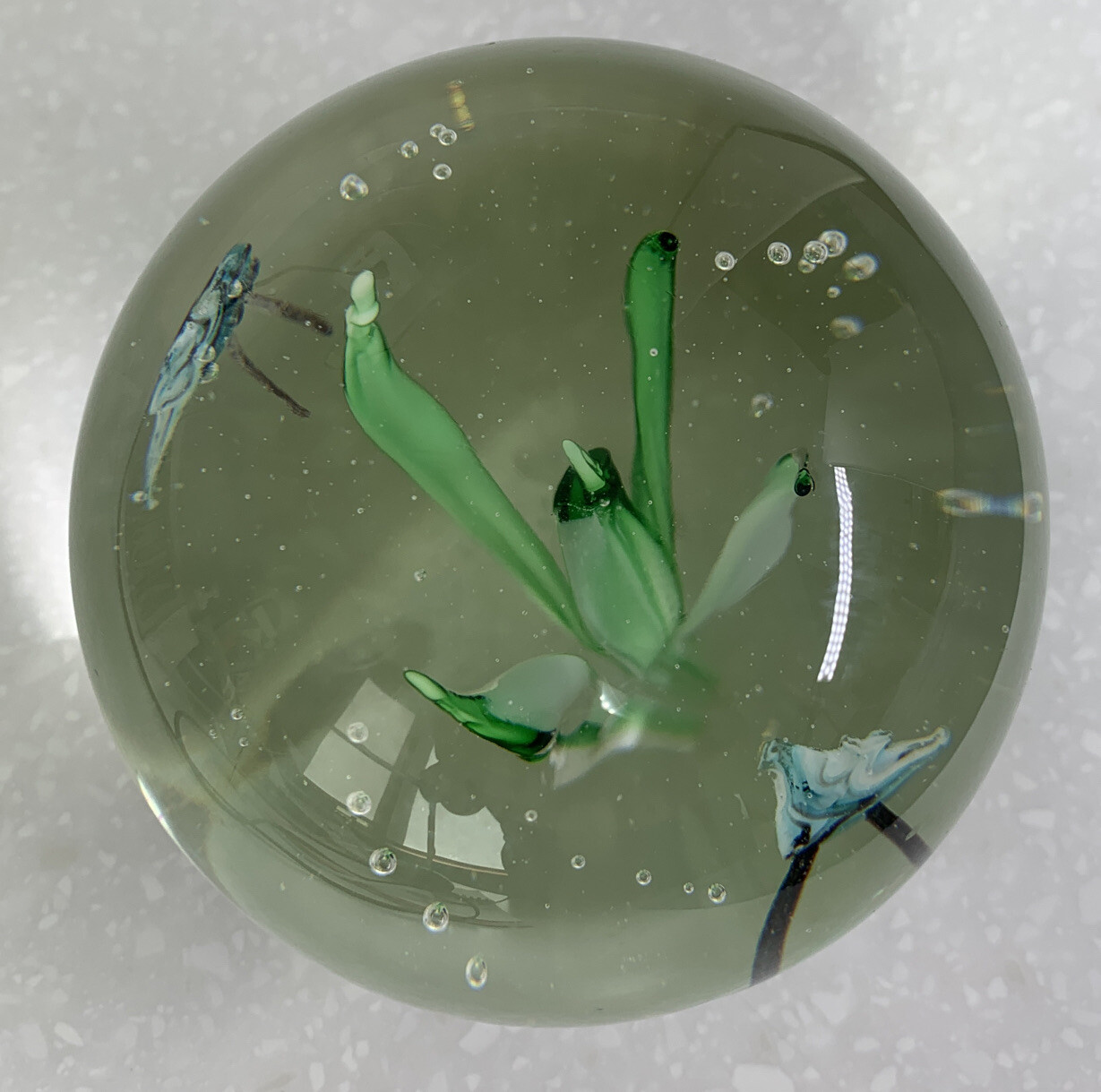 Art Glass Paperweight Seascape Ocean Grass Water Blue Tropical Fish