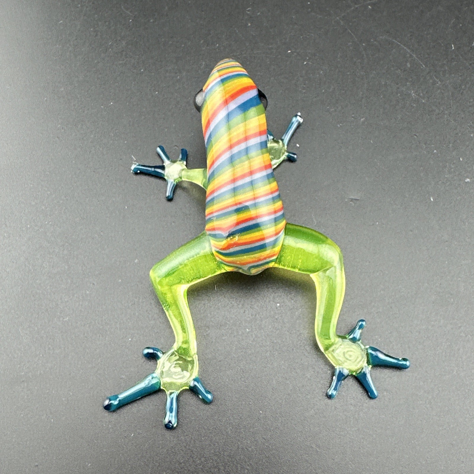 Handblown Uranium Glass Art Rainbow Frog Figurine UV Reactive Green Ion Boro