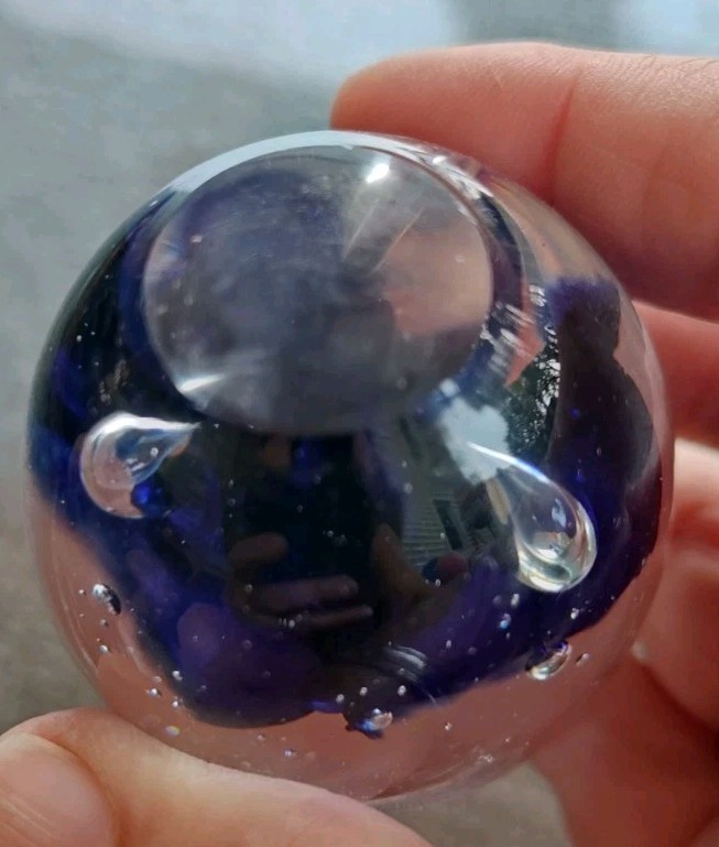 Paperweight By Joe Rice Purple Trumpet Flower Controlled Bubbles Art Glass 2001