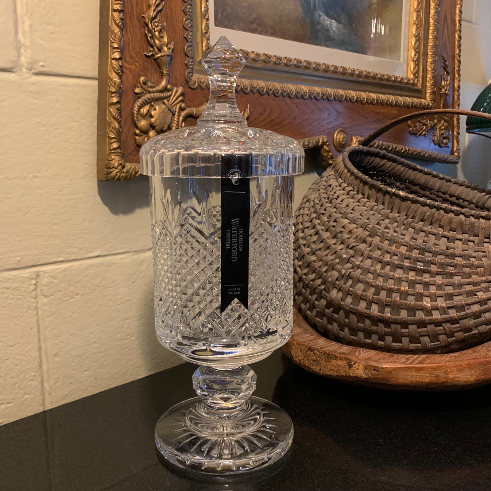 RARE House of Waterford Crystal 14 1/2″ Lidded Urn or Jar Ireland – Excellent