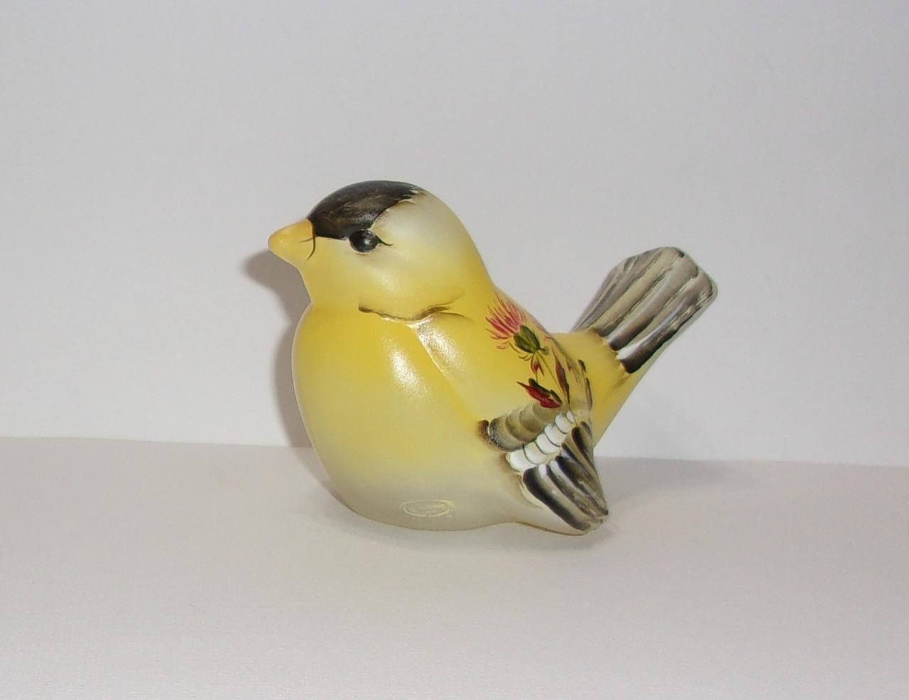 Fenton Glass Crystal Yellow Finch Thistle Song Bird Figurine Ltd Ed #18/25 Kibbe