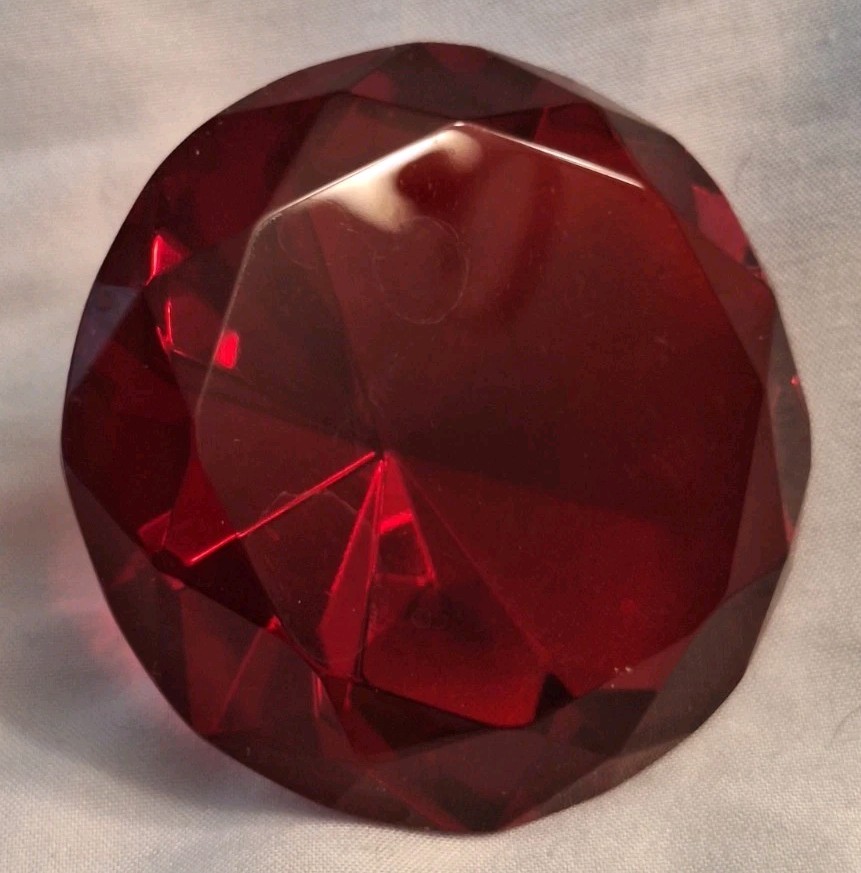 Gemstone Ruby Red Faux Crystal Glass Faceted Cut Paperweight