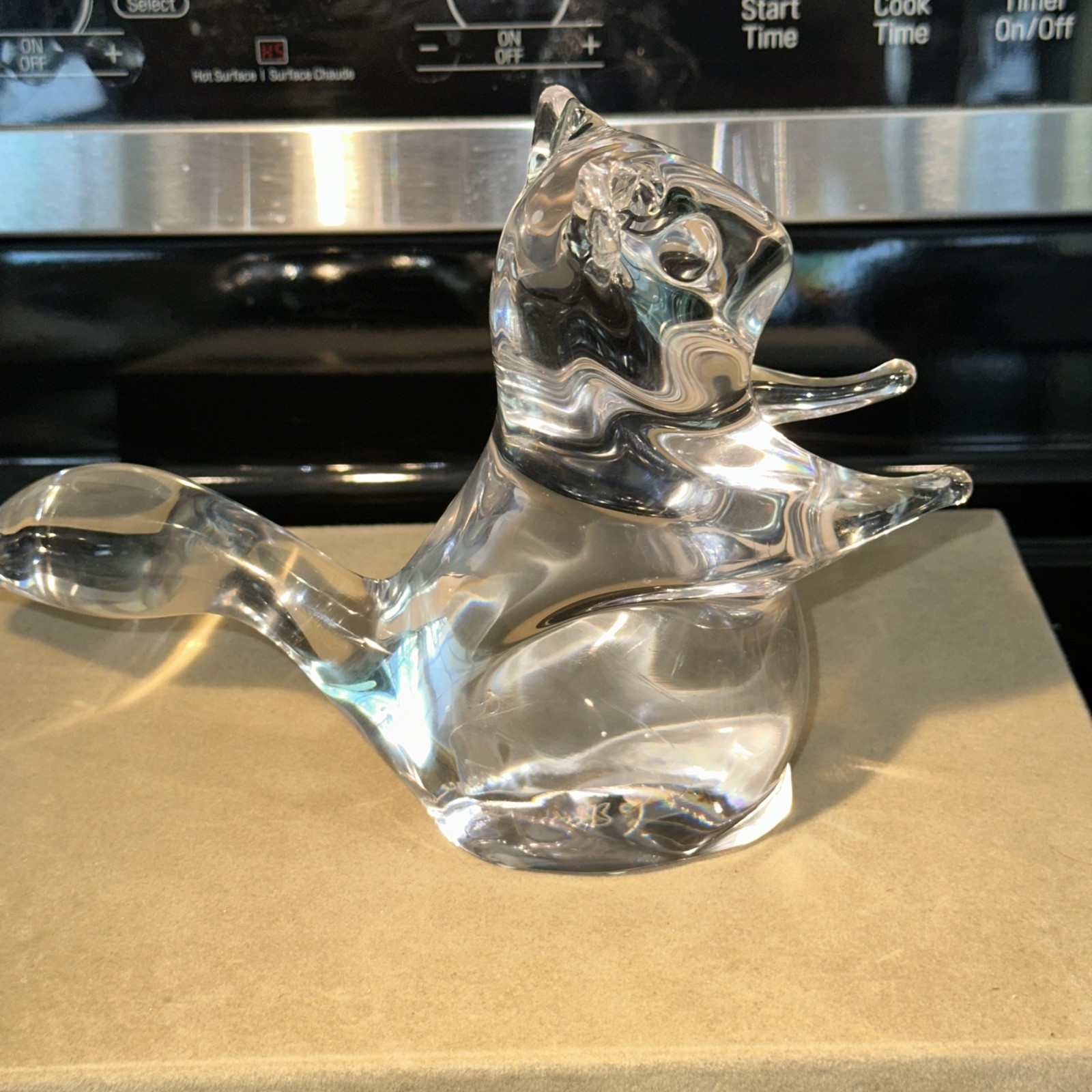 Vintage Daum France Clear Glass Squirrel Signed 6.75”H x 8.25″W x 3.5″D 3.8 Lbs.