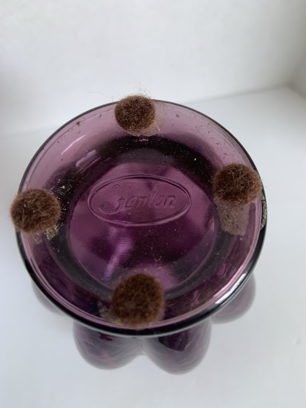 VINTAGE FENTON PURPLE AMETHYST MELON RIB & RUFFLED RIM ART GLASS VASE NICE