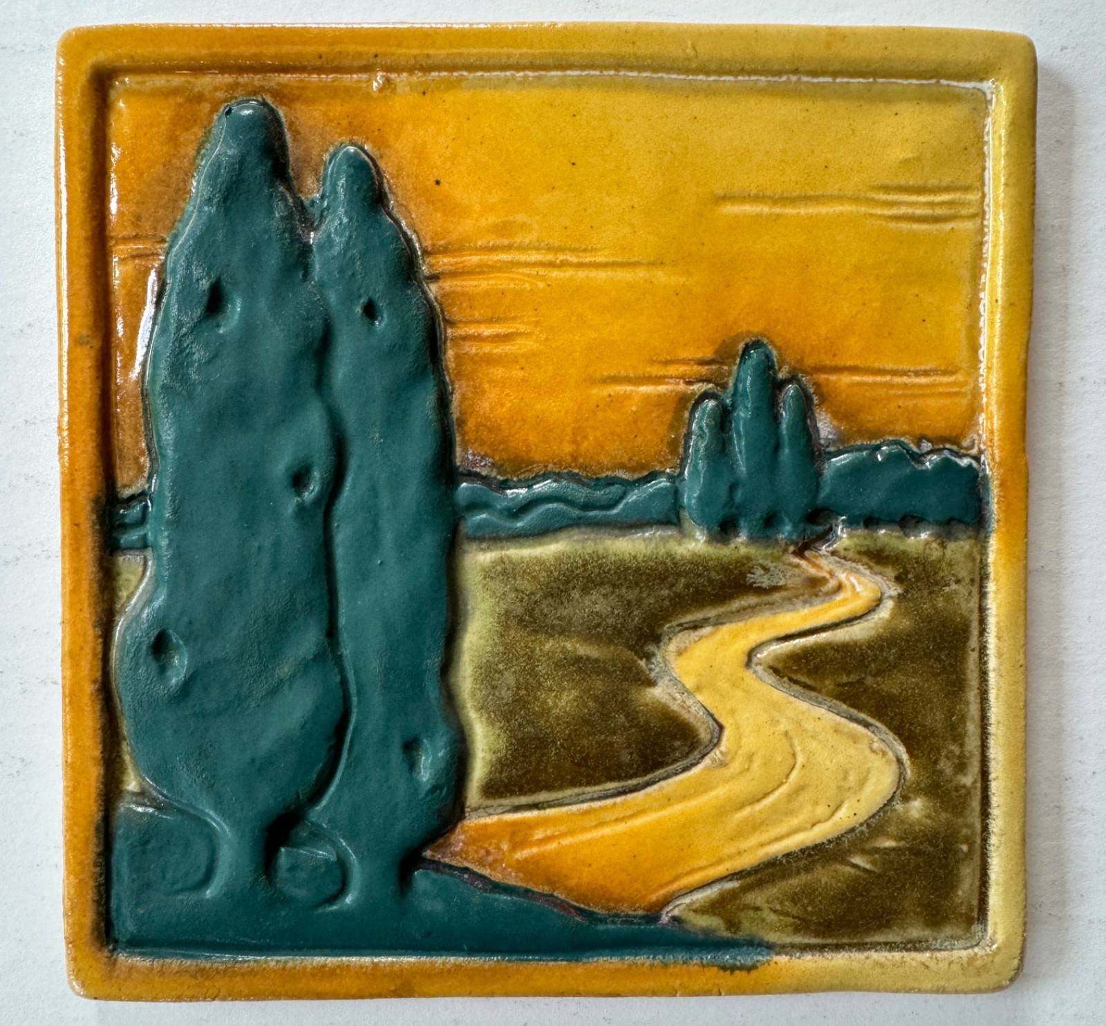 Vintage Ravenstone Arts & Crafts Style Studio Art Pottery Tile Landscape Retired