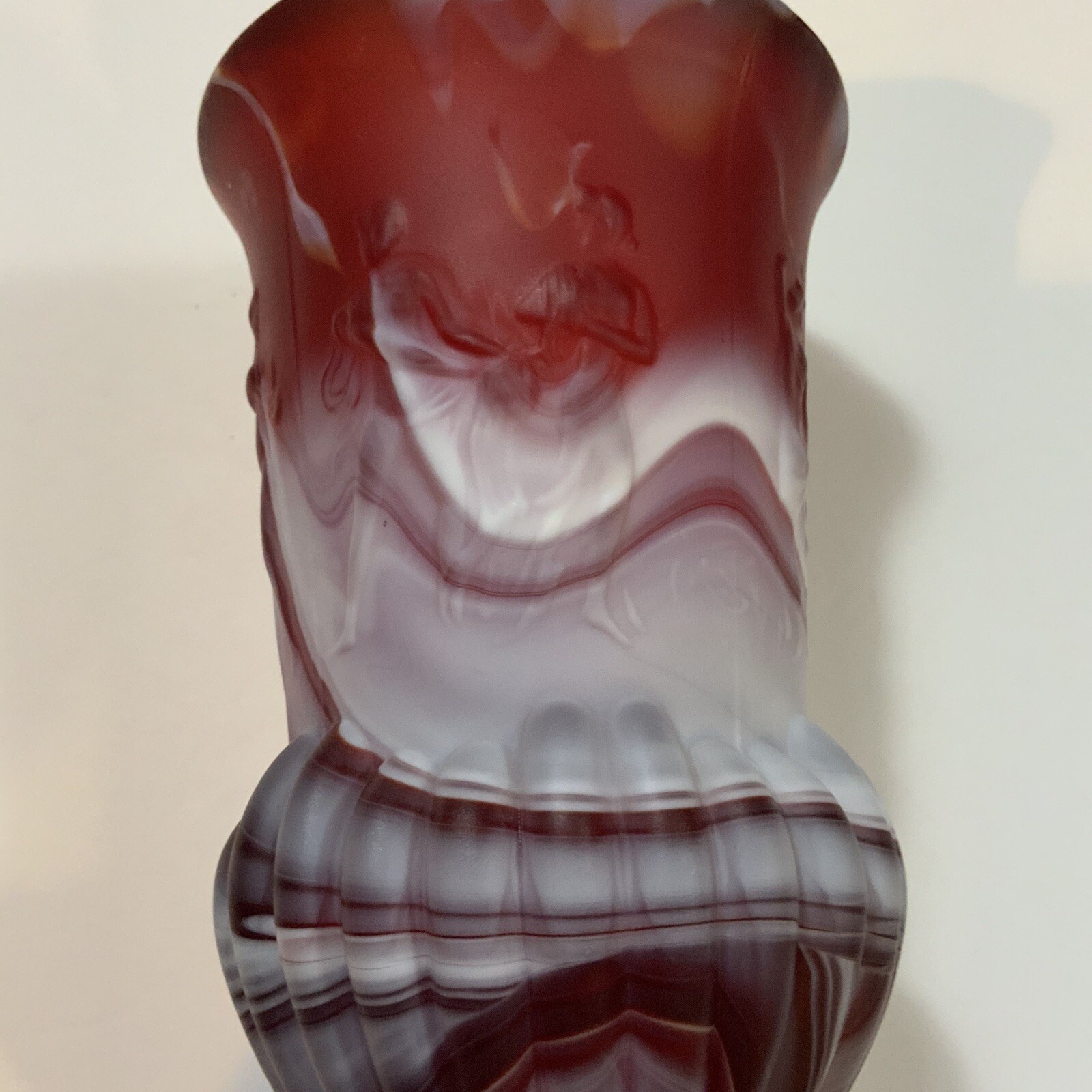 Vintage Imperial Slag Glass Red White Vase Square Base 8 1/2 in Tall READ