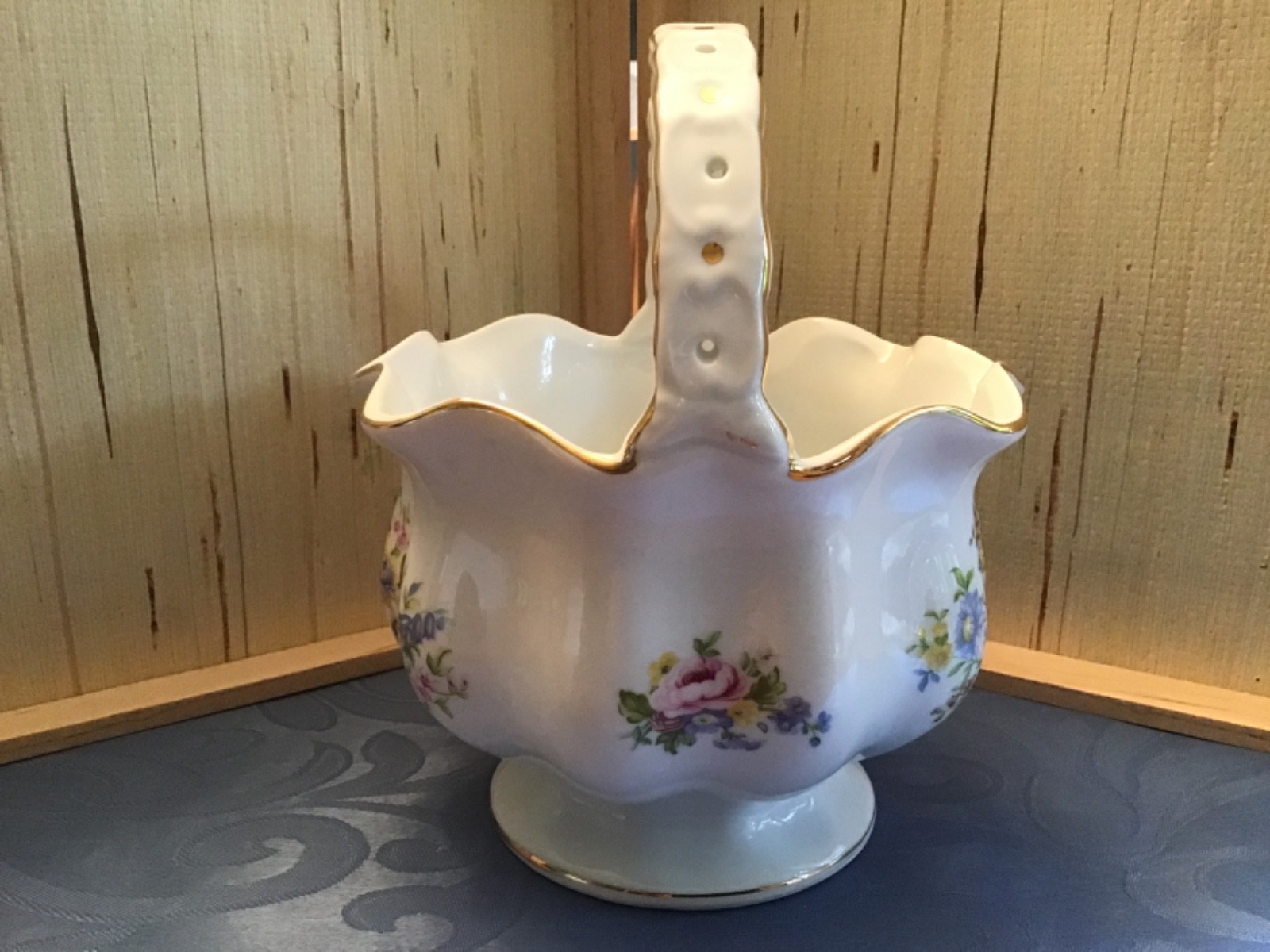 Antique Reflections Porcelain Floral Gold Trim Basket by Godlinger & Co.