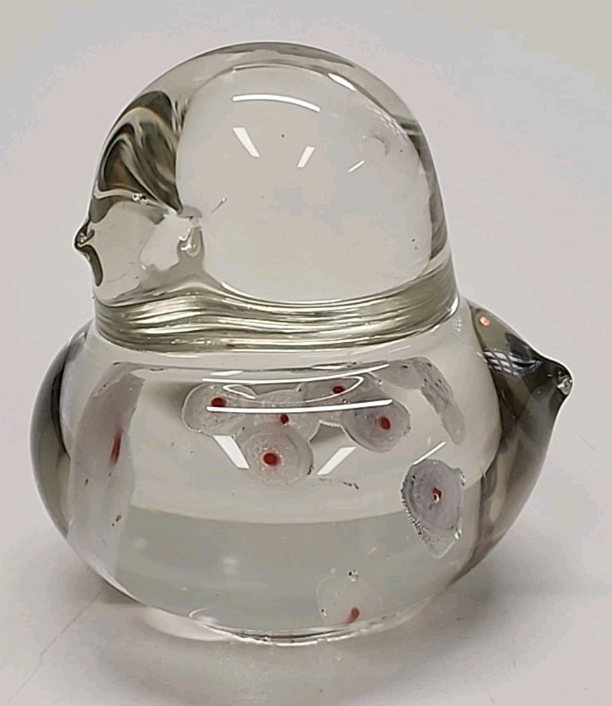 Baby Chicken Bird Paperweight Clear 3″ LEFTON Art Glass White & Pink Millifiori